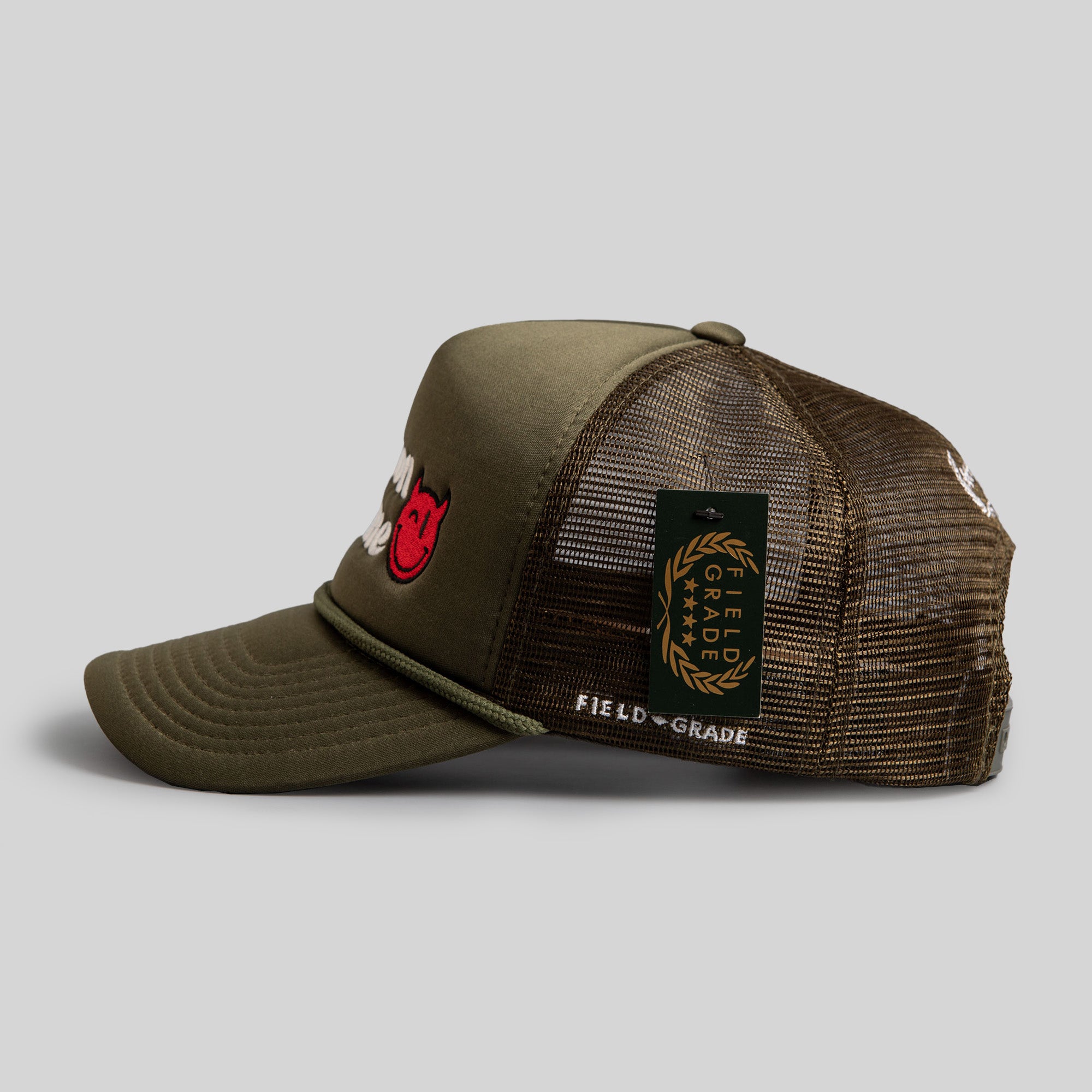 DEMON TIME OLIVE TRUCKER HAT