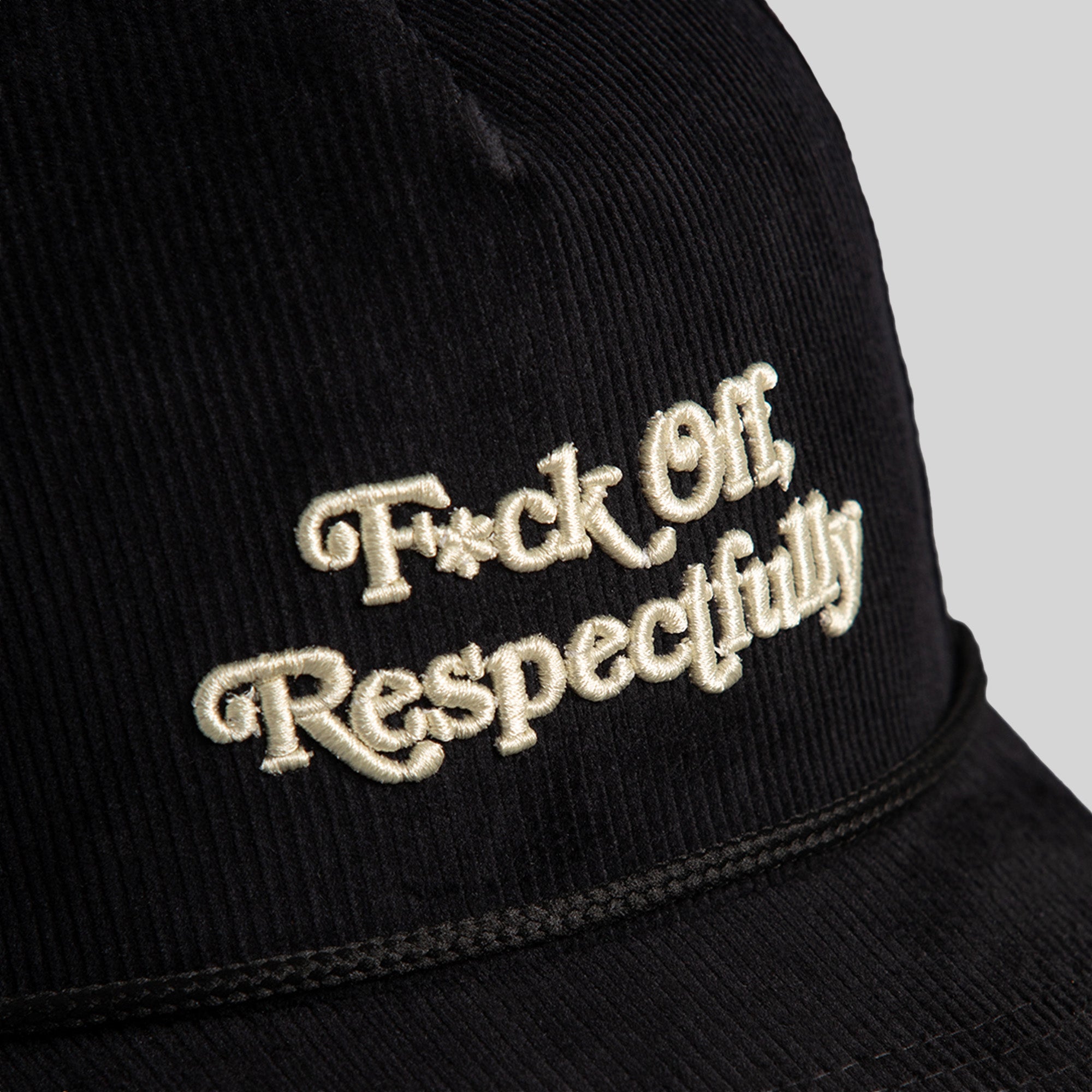 RESPECTFULLY BLACK CORDUROY TRUCKER HAT