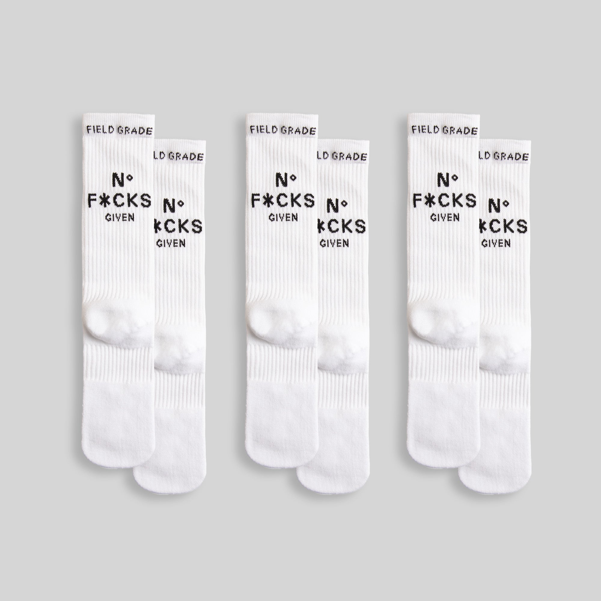 NO F*CKS GIVEN WHITE CUSHIONED CREW SOCK 3 PACK