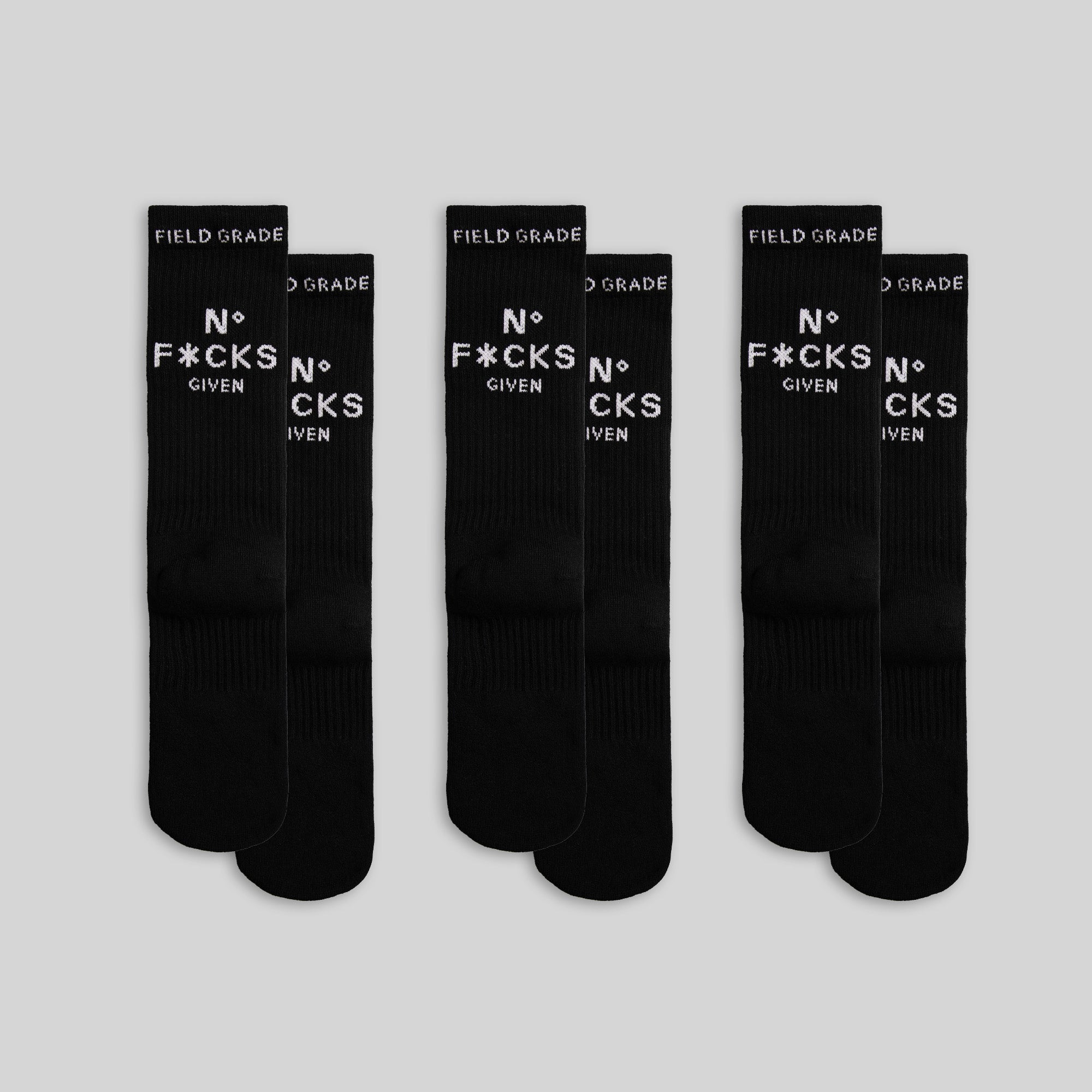 NO F*CKS GIVEN BLACK CUSHIONED CREW SOCK 3 PACK