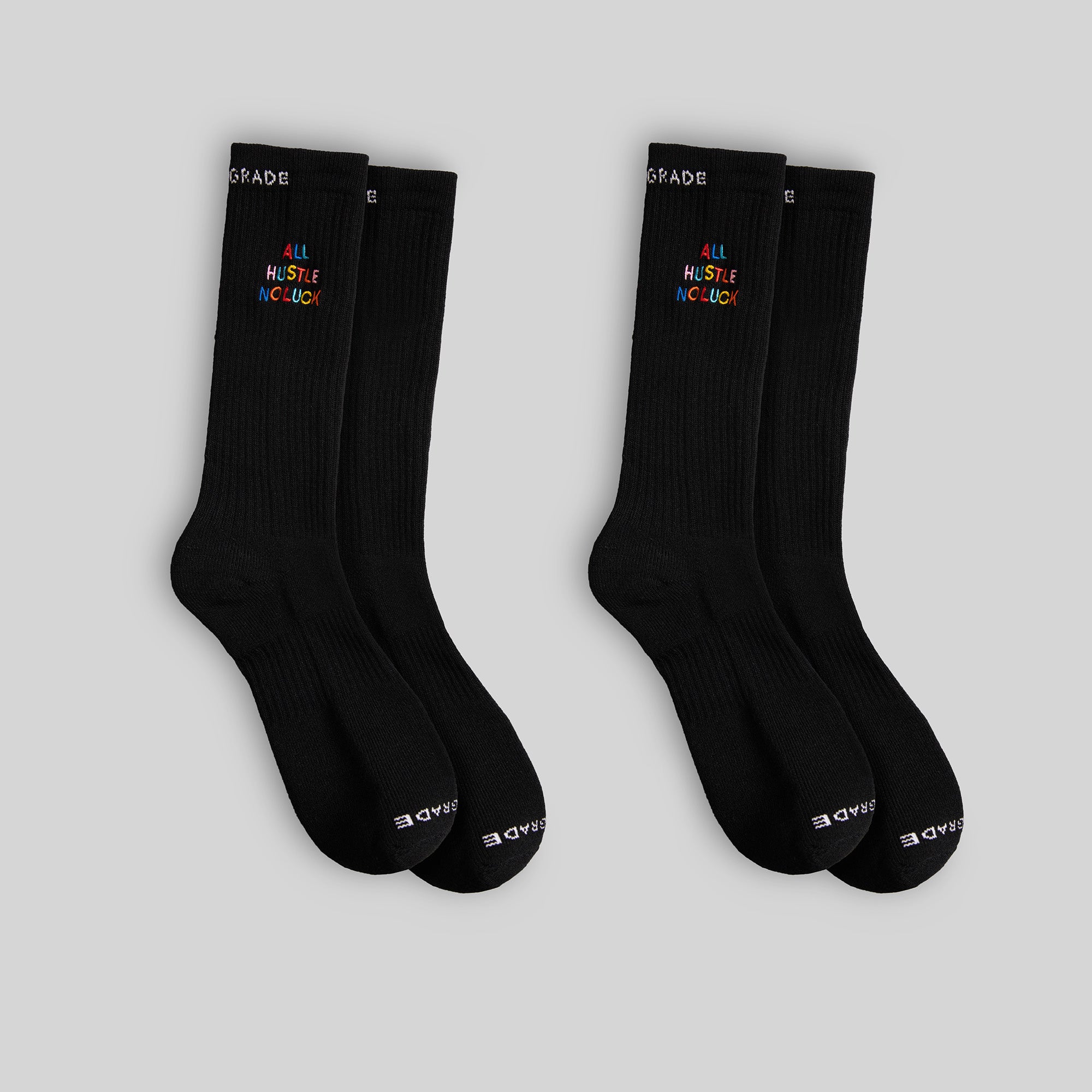 ALL HUSTLE BLACK CUSHIONED CREW SOCK 2 PACK