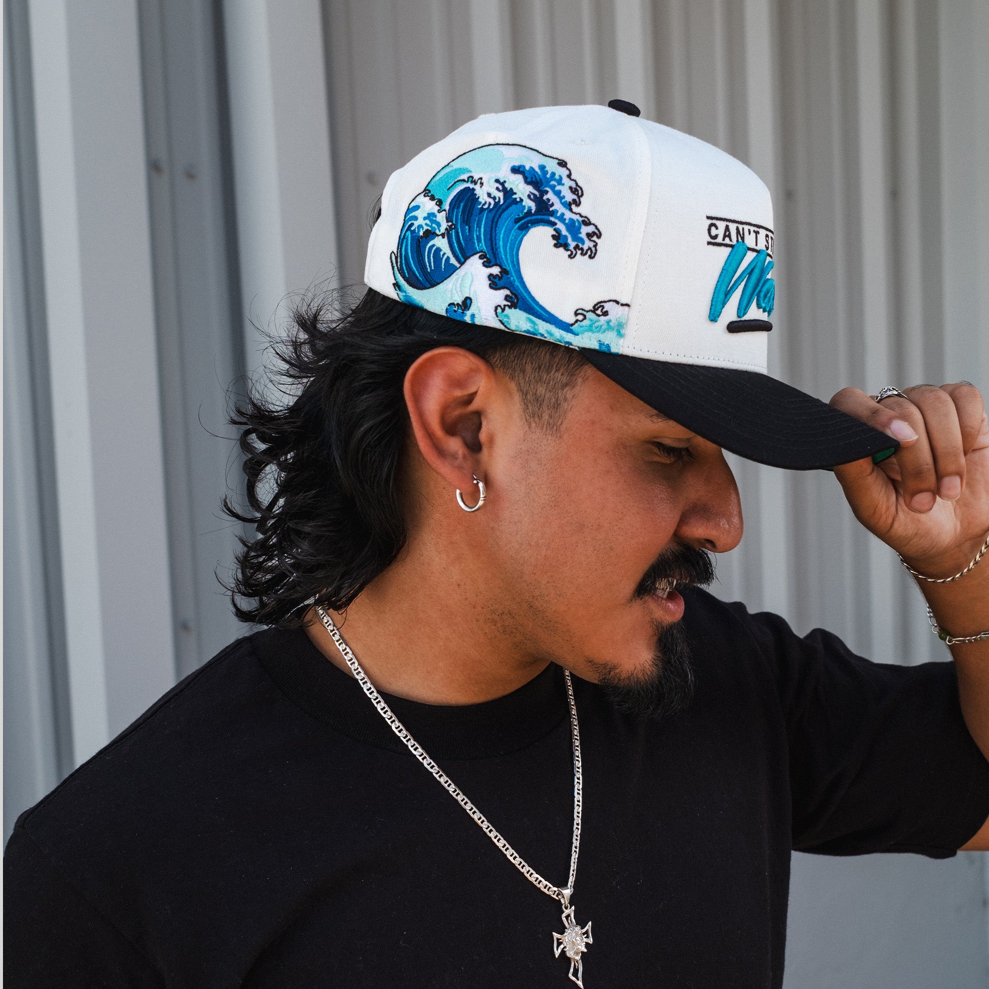 CANT STOP THE WAVE OFF WHITE BLACK TWILL TRUCKER