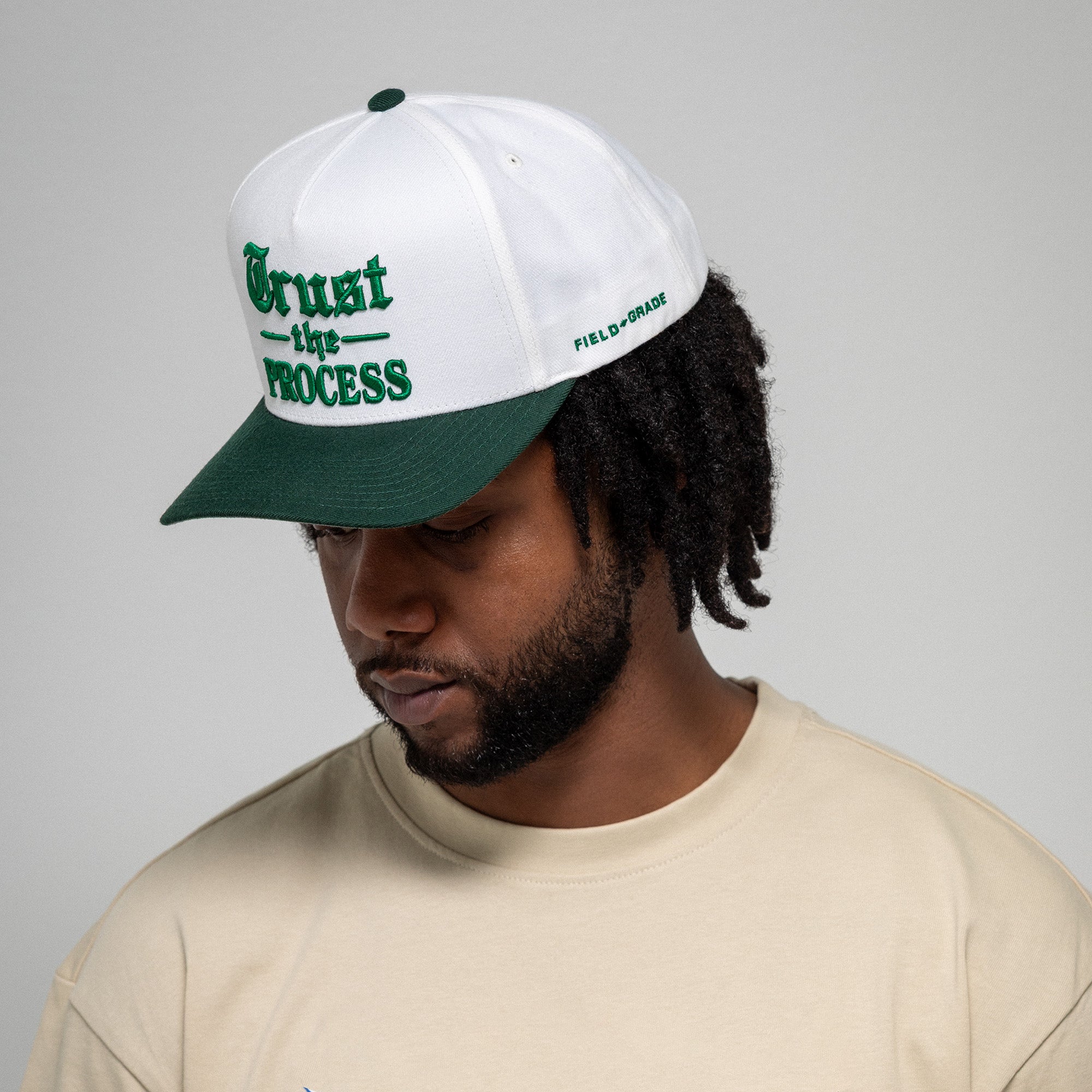 TRUST THE PROCESS OFF WHITE EMERALD WOOL TRUCKER