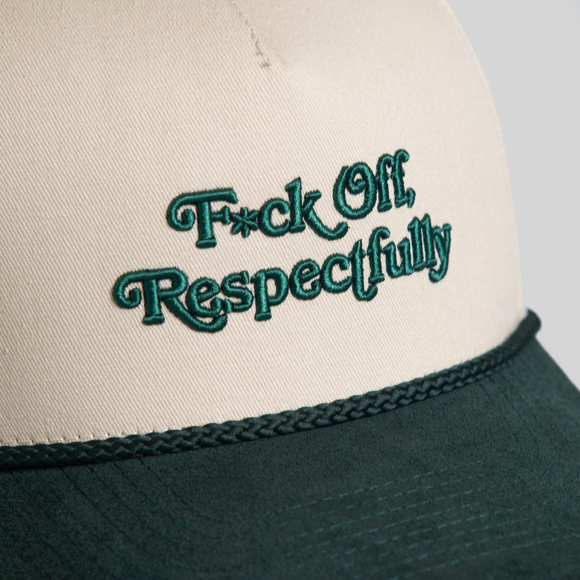RESPECTFULLY SAND FG GREEN TWILL/SUEDE TRUCKER HAT