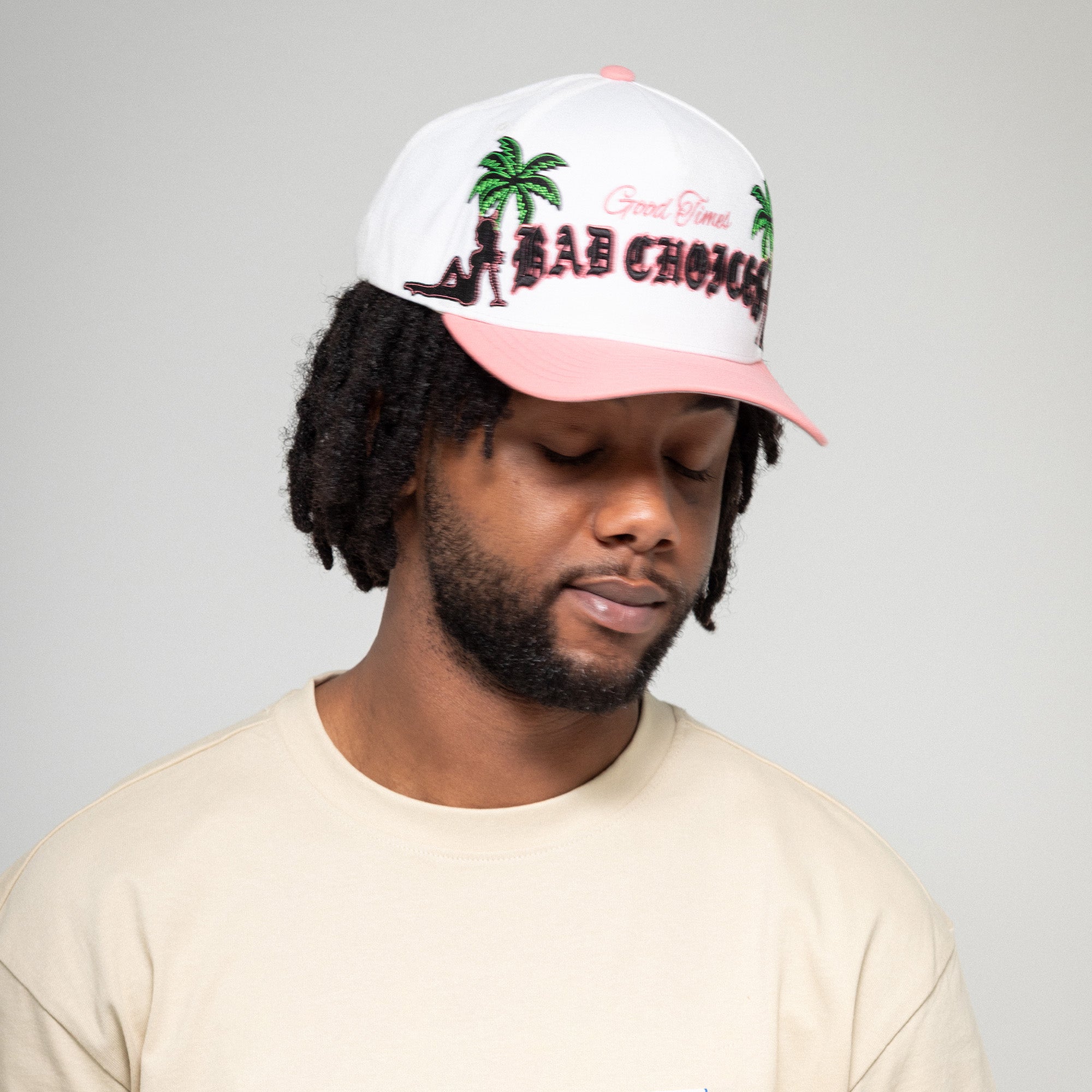 GOOD TIMES OFF WHITE PASTEL PINK WOOL TRUCKER