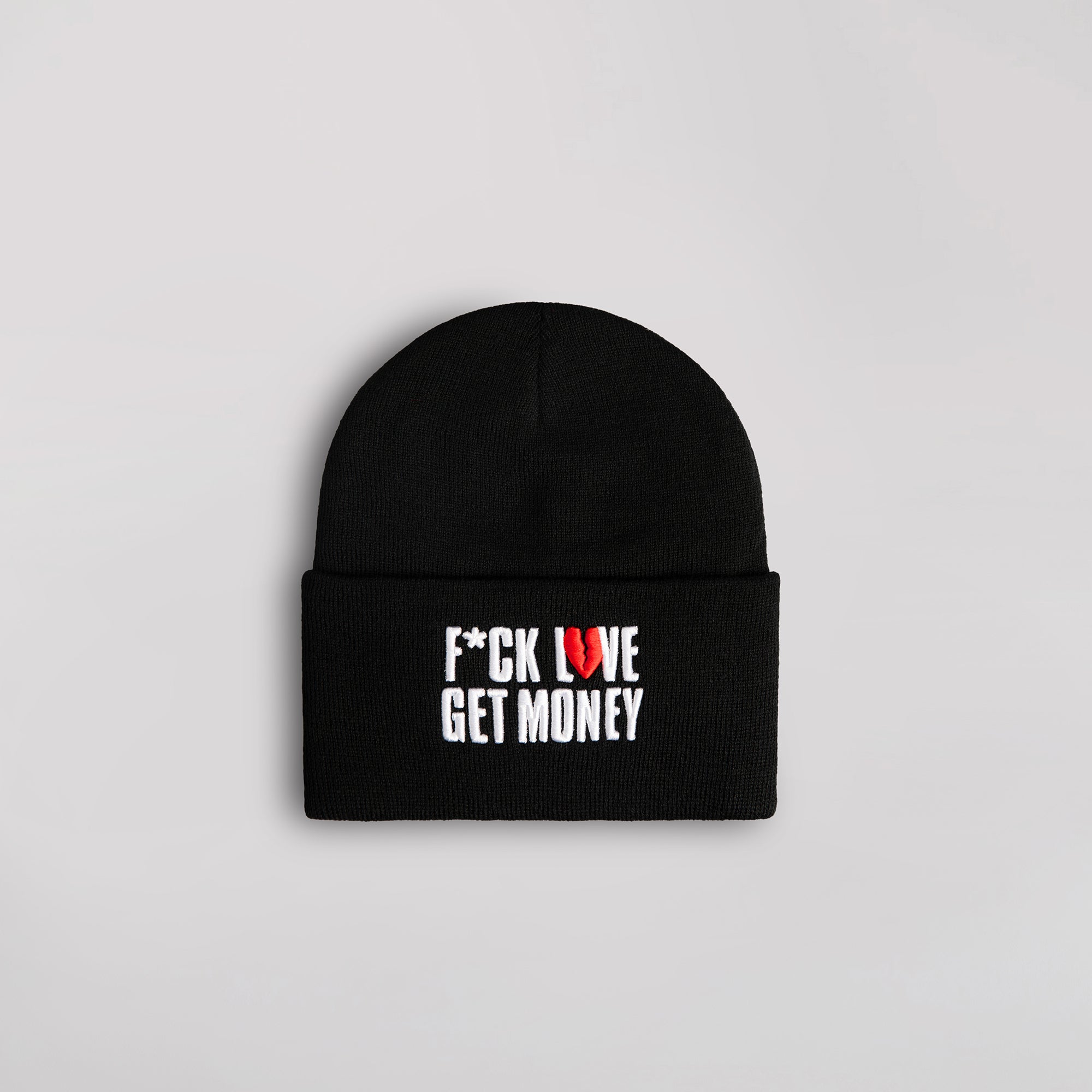 F*CK LOVE GET MONEY BLACK CUFF BEANIE