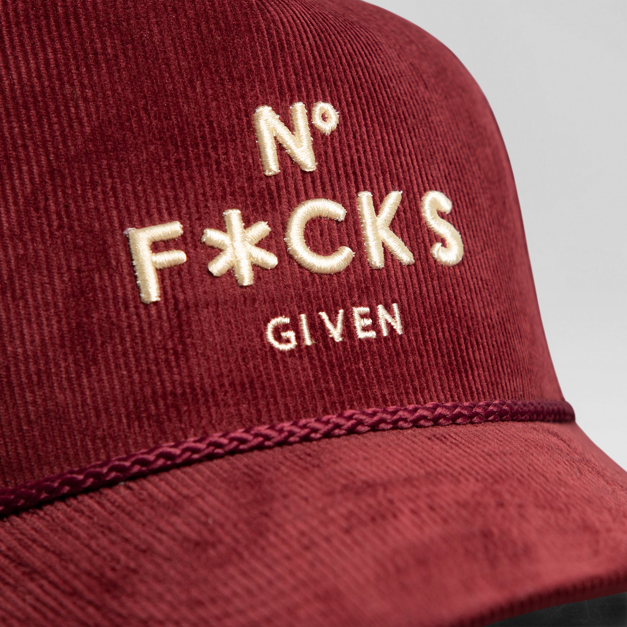 NO F*CKS GIVEN BORDEAUX CORDUROY TRUCKER HAT