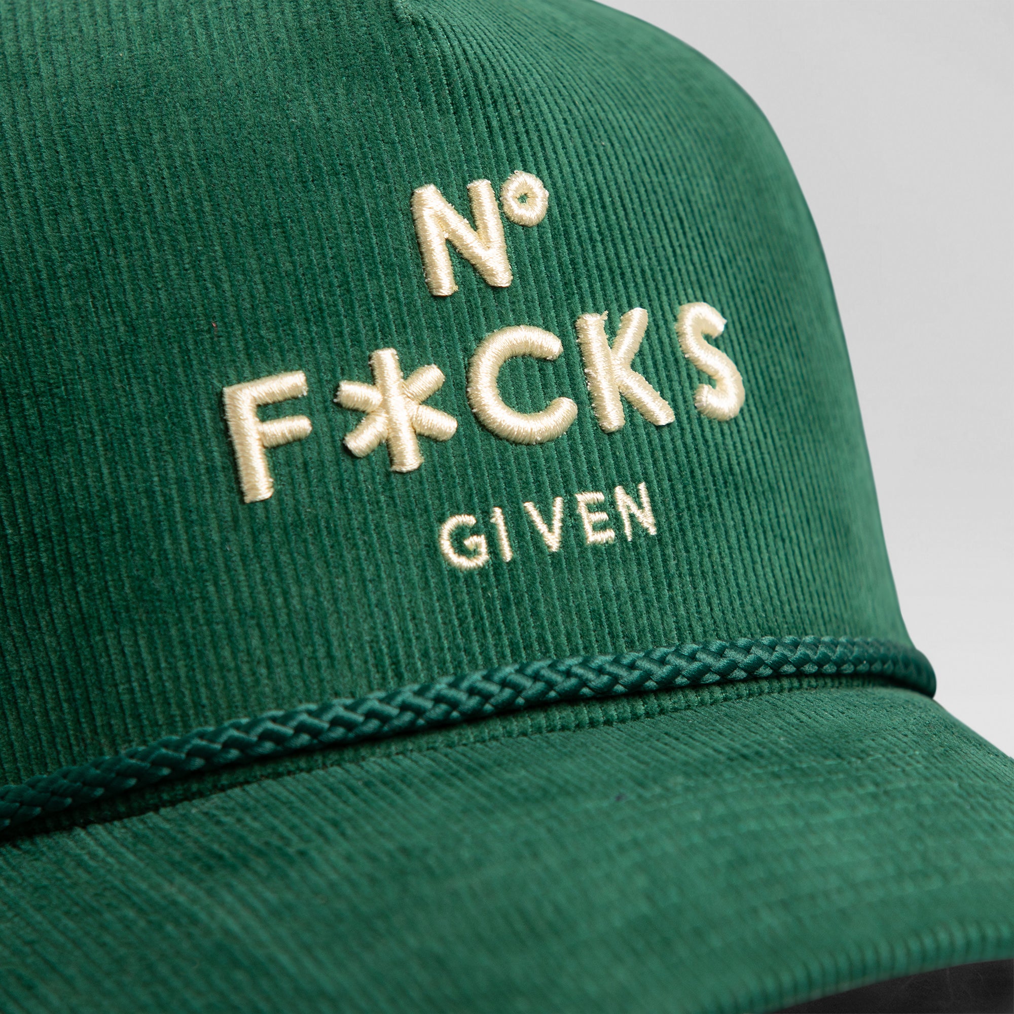 NO F*CKS GIVEN FG GREEN CORDUROY TRUCKER HAT