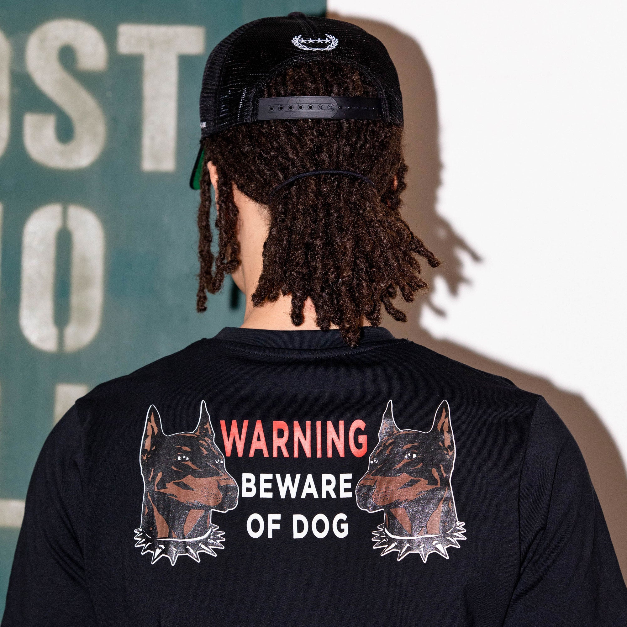 BEWARE OF DOG BLACK TRUCKER HAT
