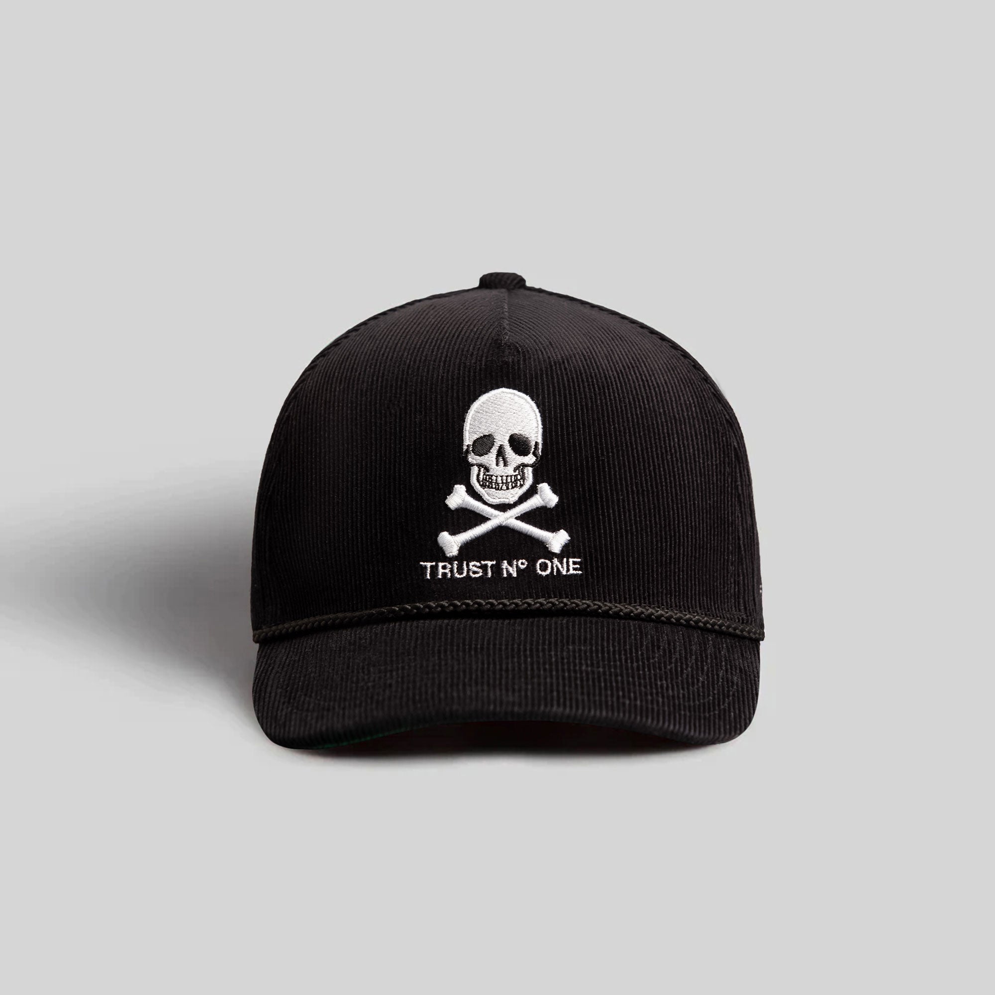 TRUST NO ONE BLACK CORDUROY TRUCKER HAT