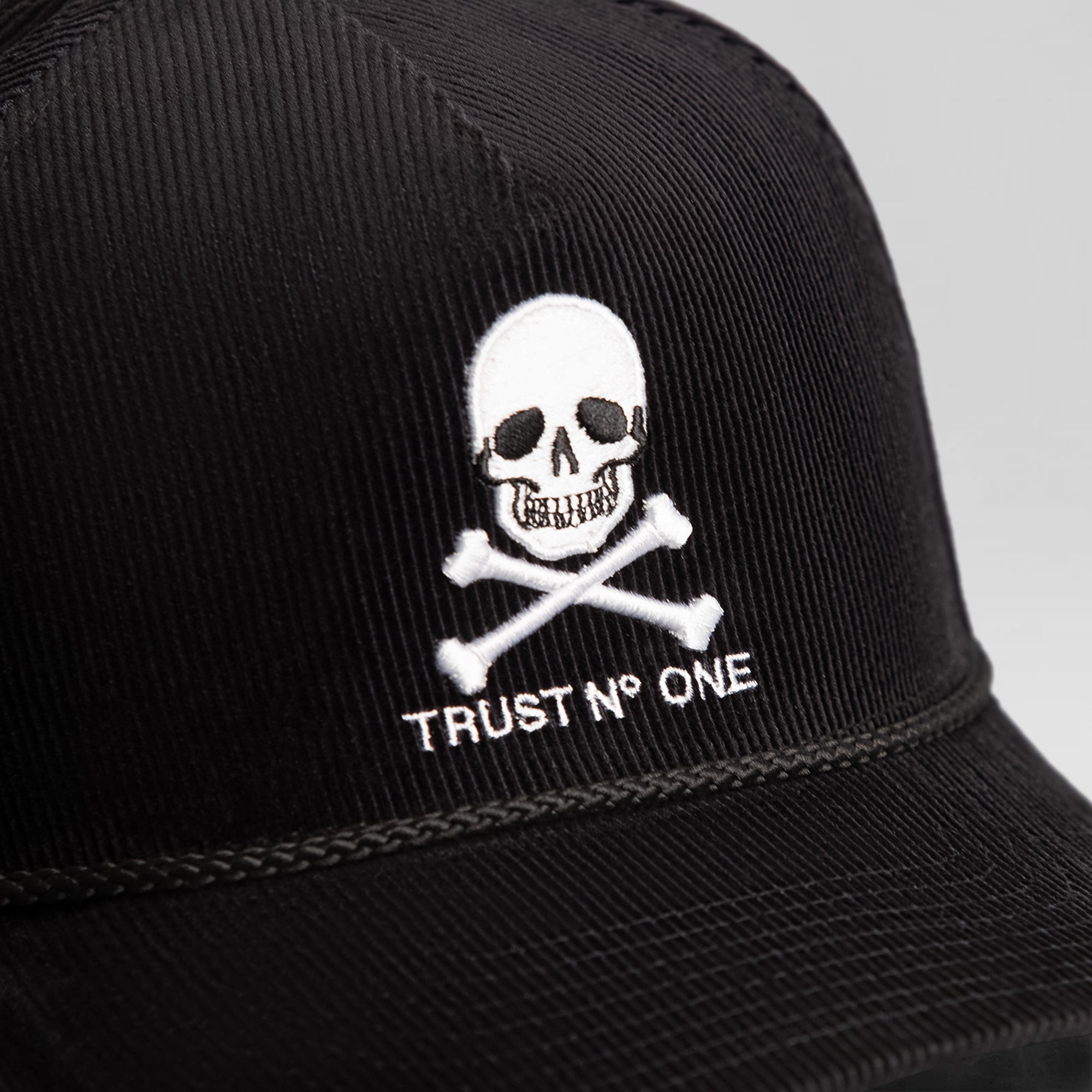 TRUST NO ONE BLACK CORDUROY TRUCKER HAT