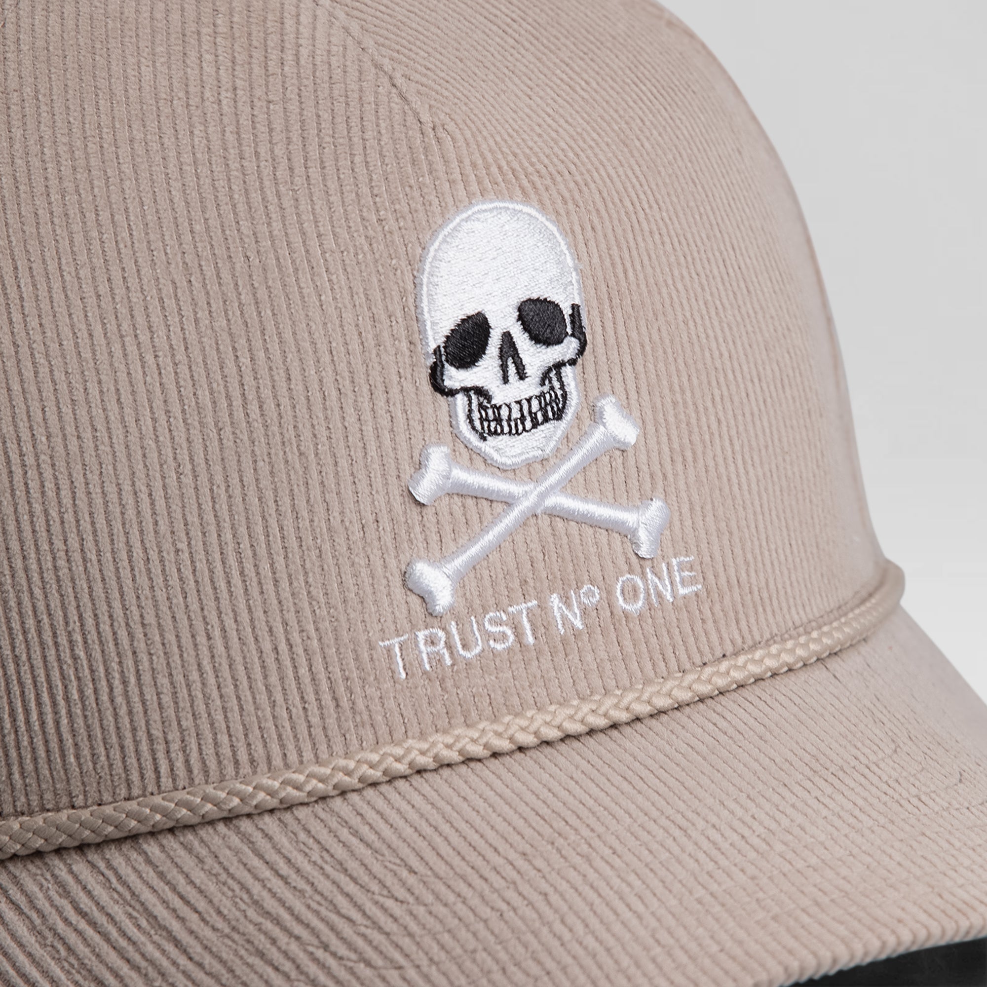 TRUST NO ONE WARM GREY CORDUROY TRUCKER HAT