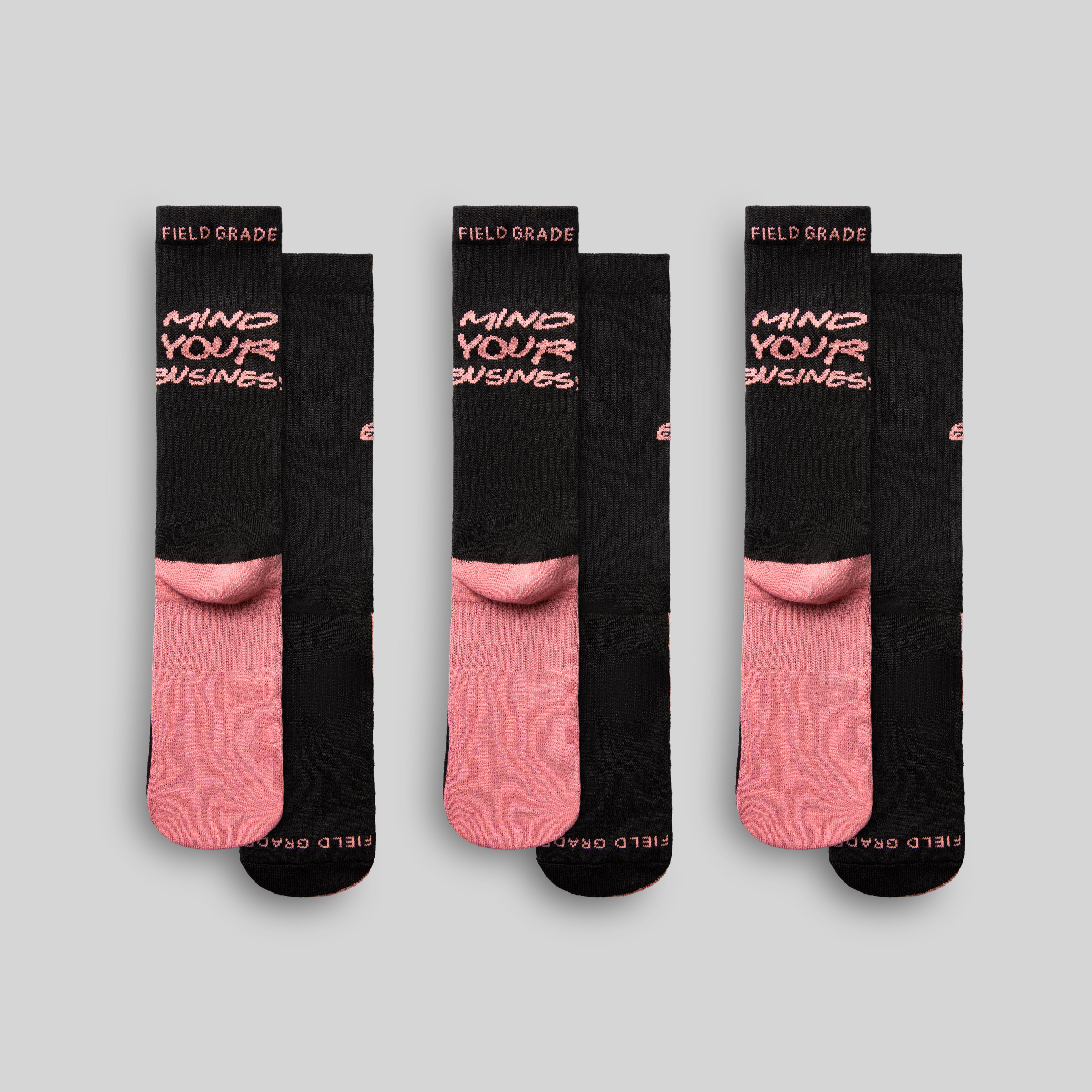 MIND YOUR BUSINESS BLACK/PINK CUSHIONED CREW SOCK 3 PACK