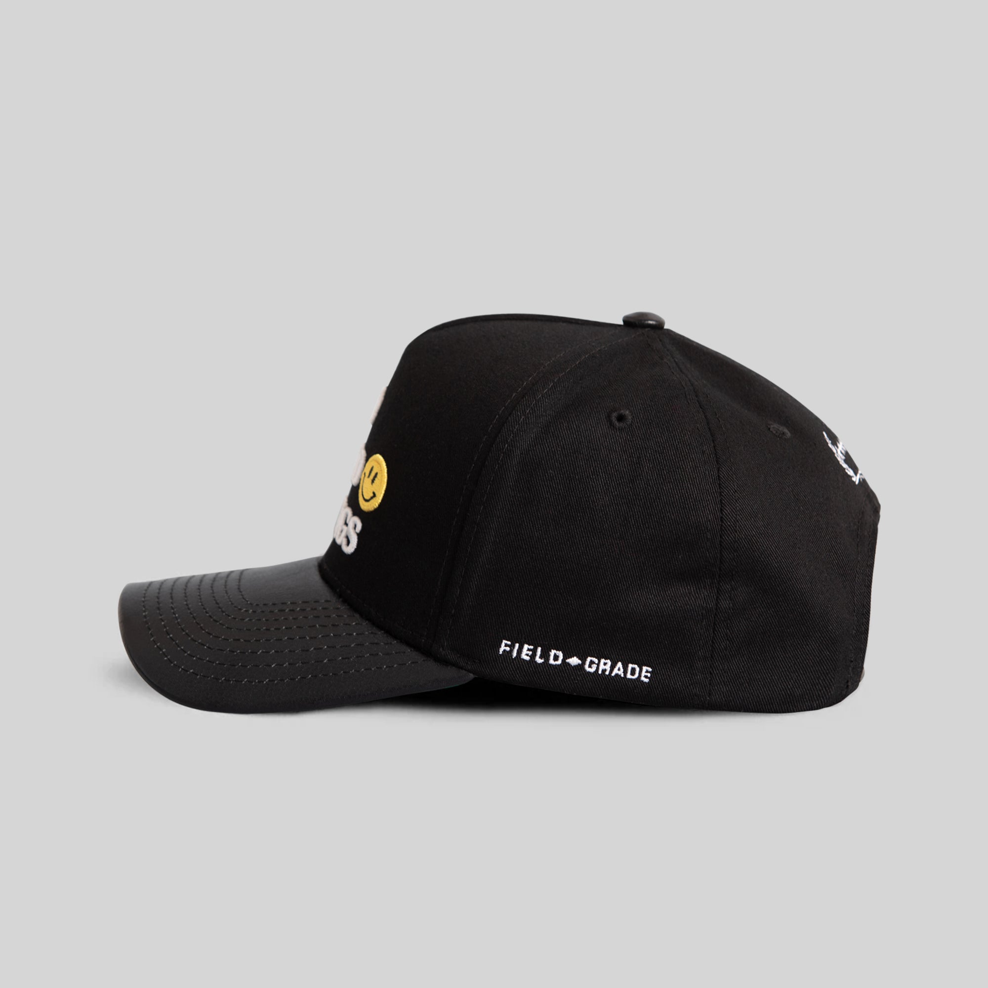 NO HARD FEELINGS BLACK TWILL LEATHER TRUCKER