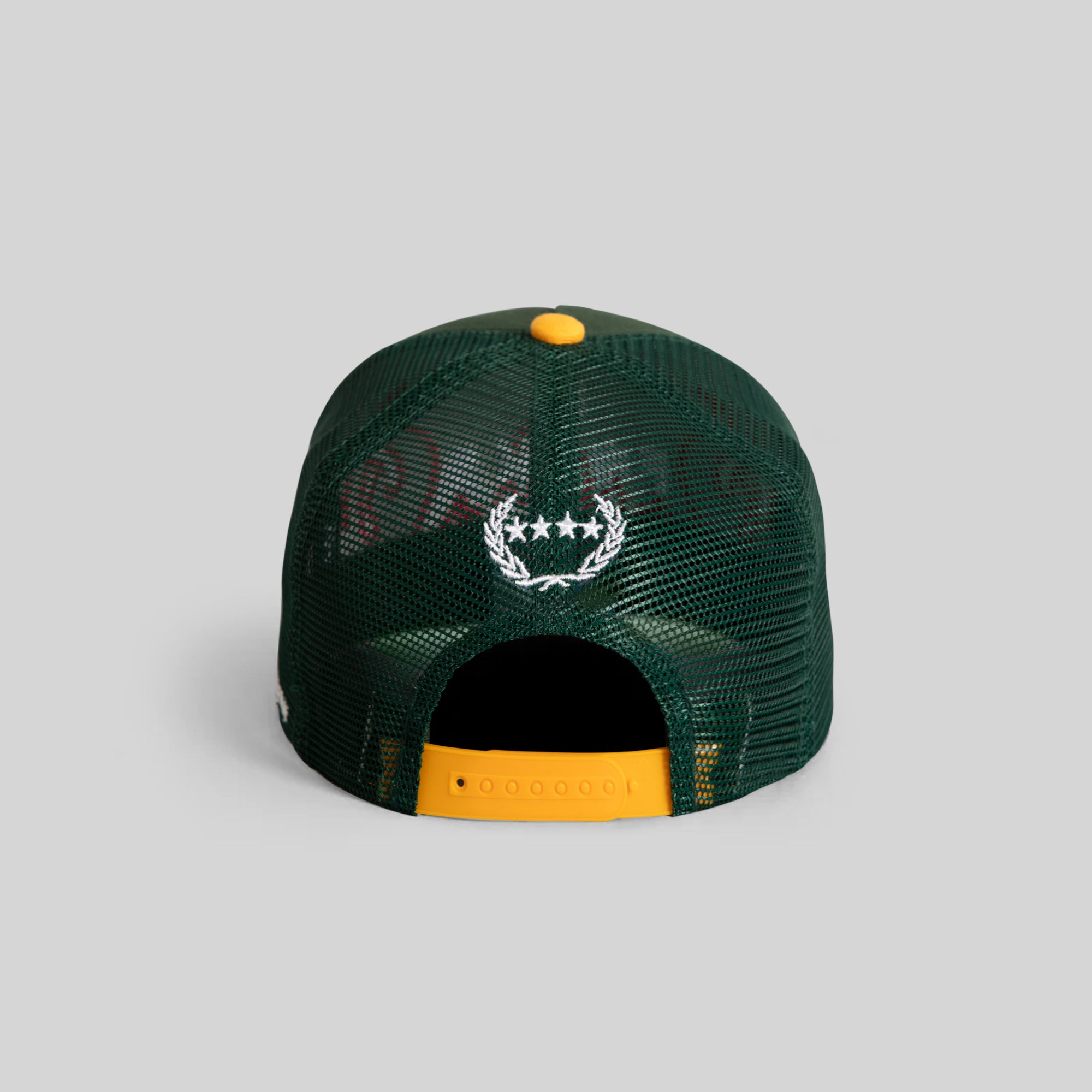 NO F*CKS GIVEN FLAMETOOTH EMERALD ATHLETIC GOLD TWILL MESH TRUCKER