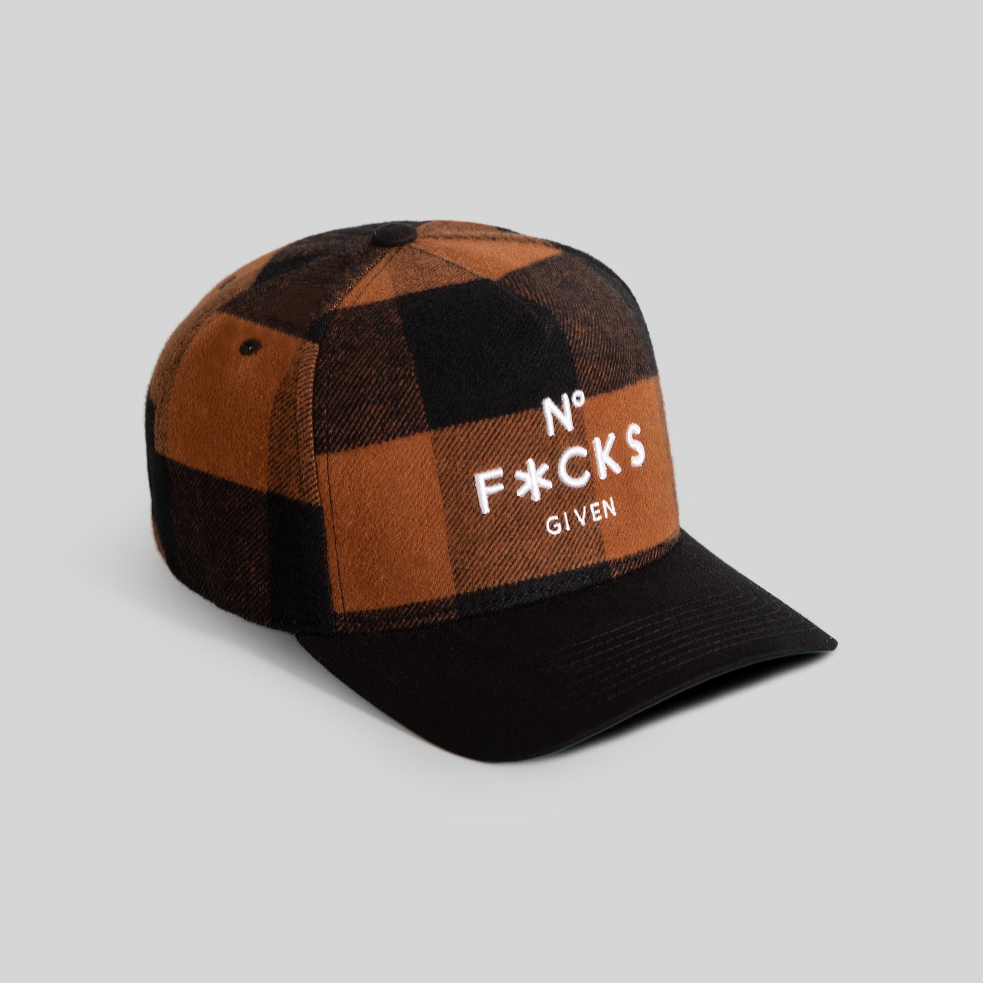 NO F*CKS GIVEN WHEAT MOCHA BUFFALO PLAID TRUCKER