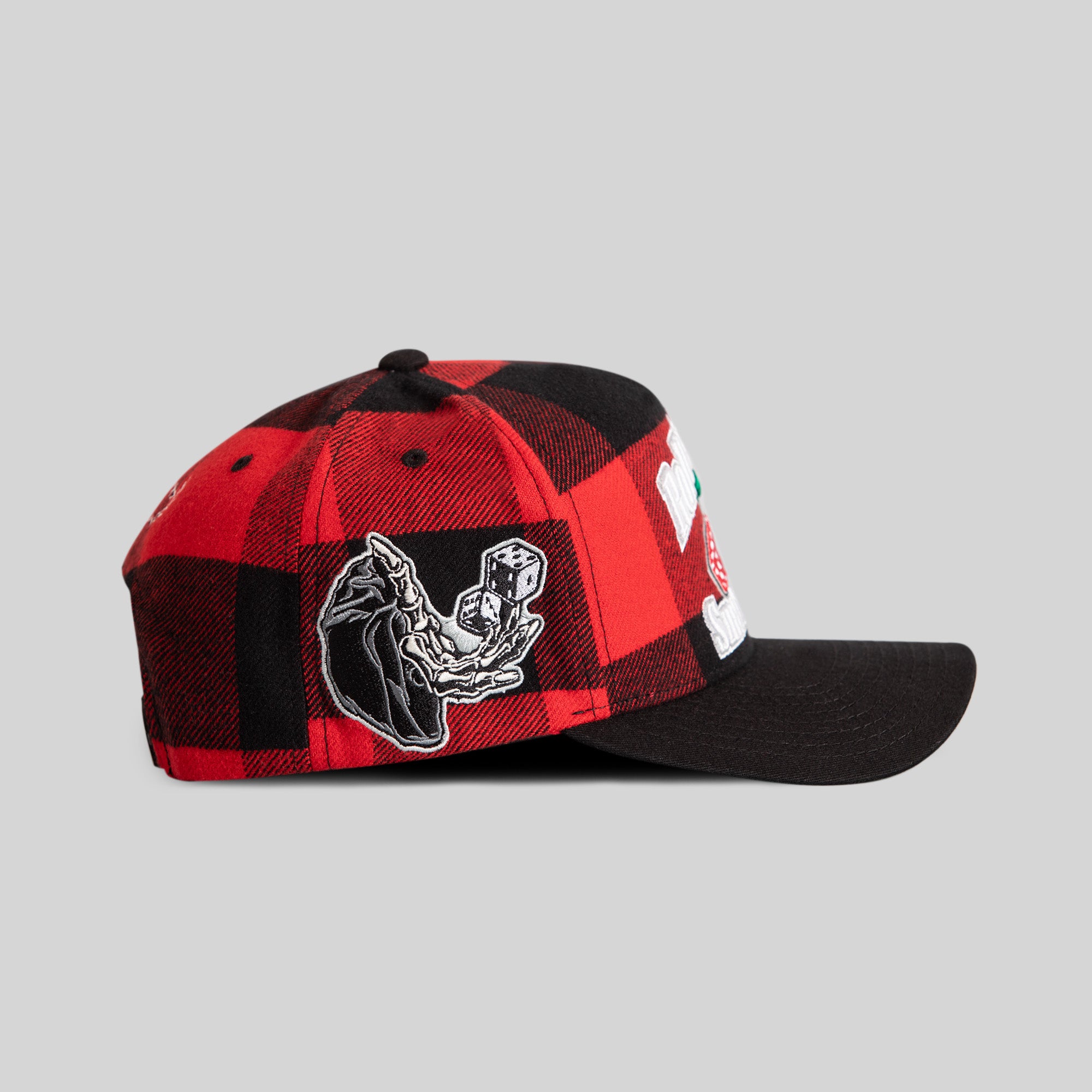 ROLL 'EM & SMOKE 'EM RED BLACK BUFFALO PLAID TRUCKER