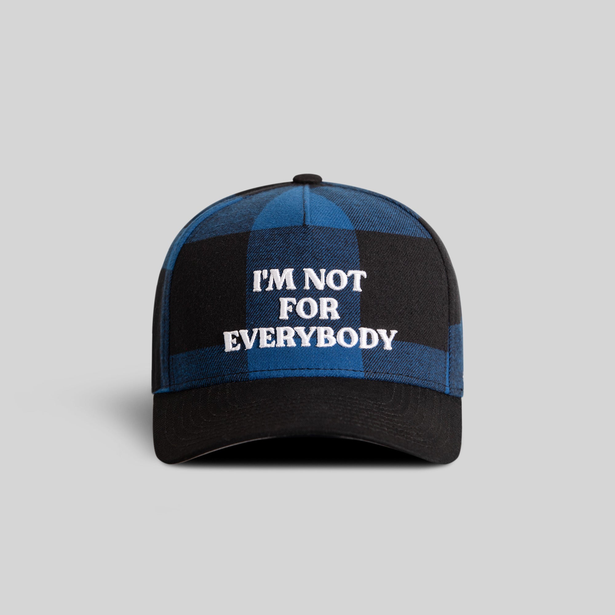 I'M NOT FOR EVERYBODY GAME ROYAL BLACK BUFFALO PLAID TRUCKER