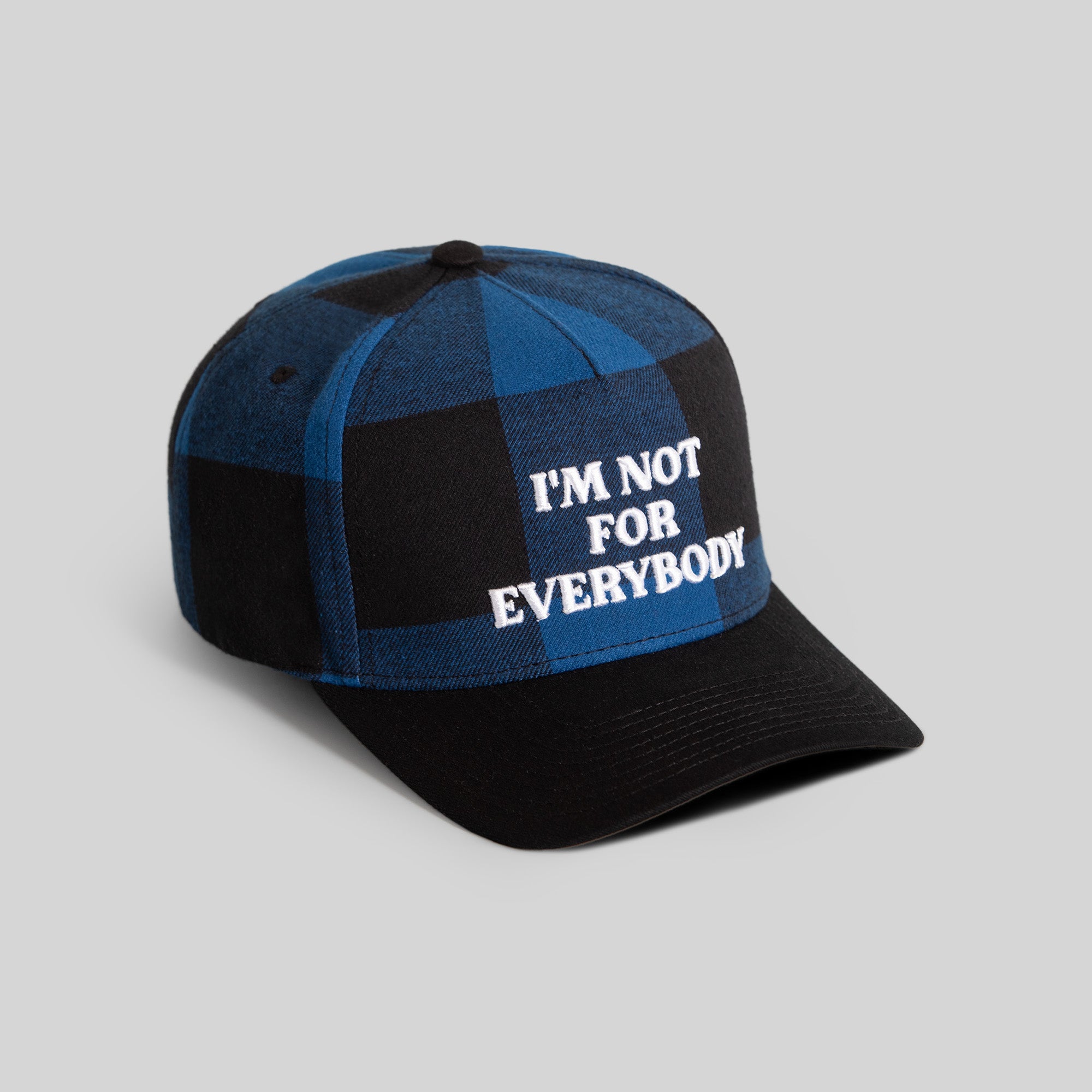 I'M NOT FOR EVERYBODY GAME ROYAL BLACK BUFFALO PLAID TRUCKER