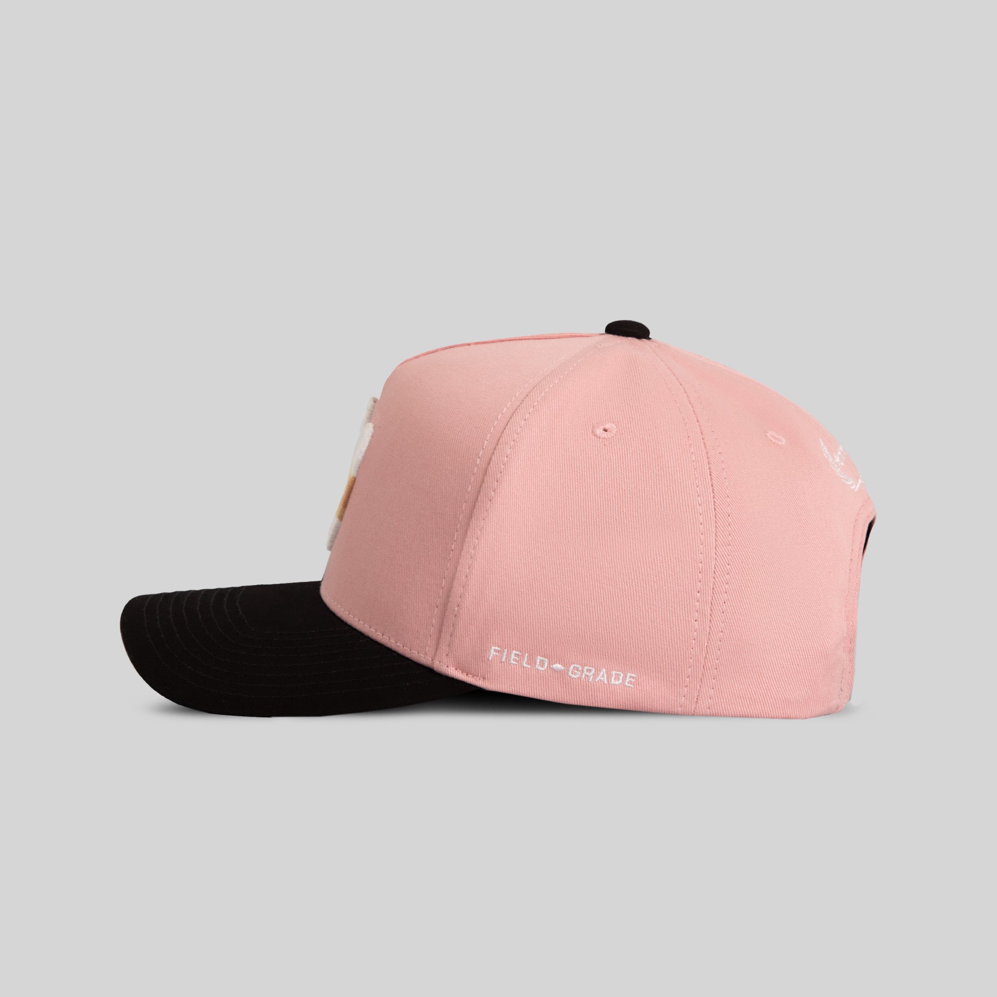 FIELD GRADE X KURVE STUDIO NY IS HEALING PINK BLACK TWILL TRUCKER