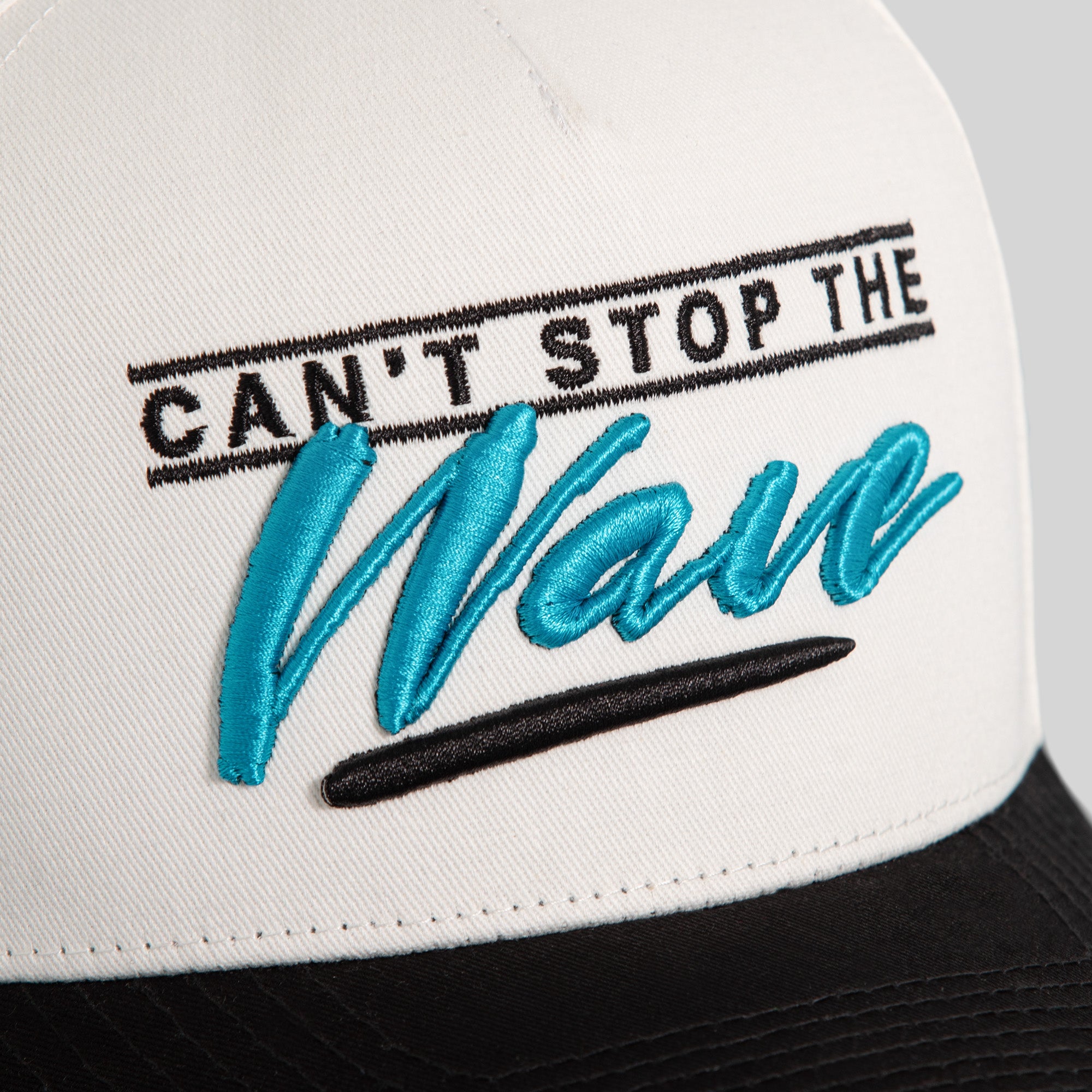 CANT STOP THE WAVE OFF WHITE BLACK TWILL TRUCKER