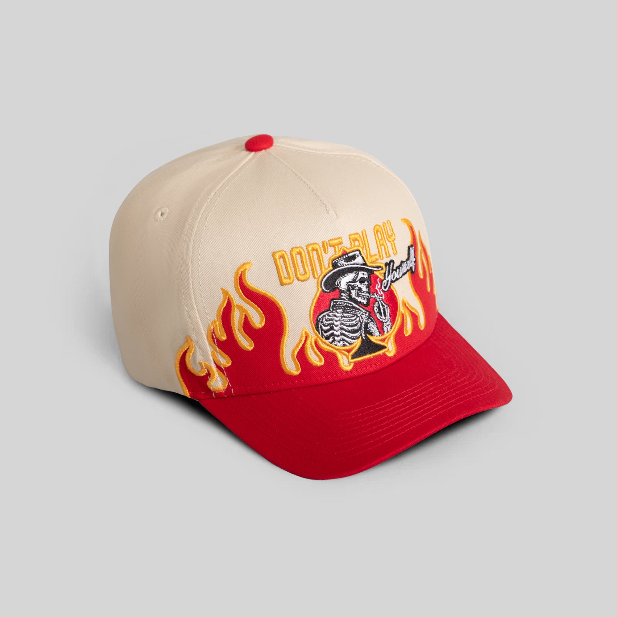 DON'T PLAY YOURSELF FLAMETOOTH SAND RED TWILL TRUCKER