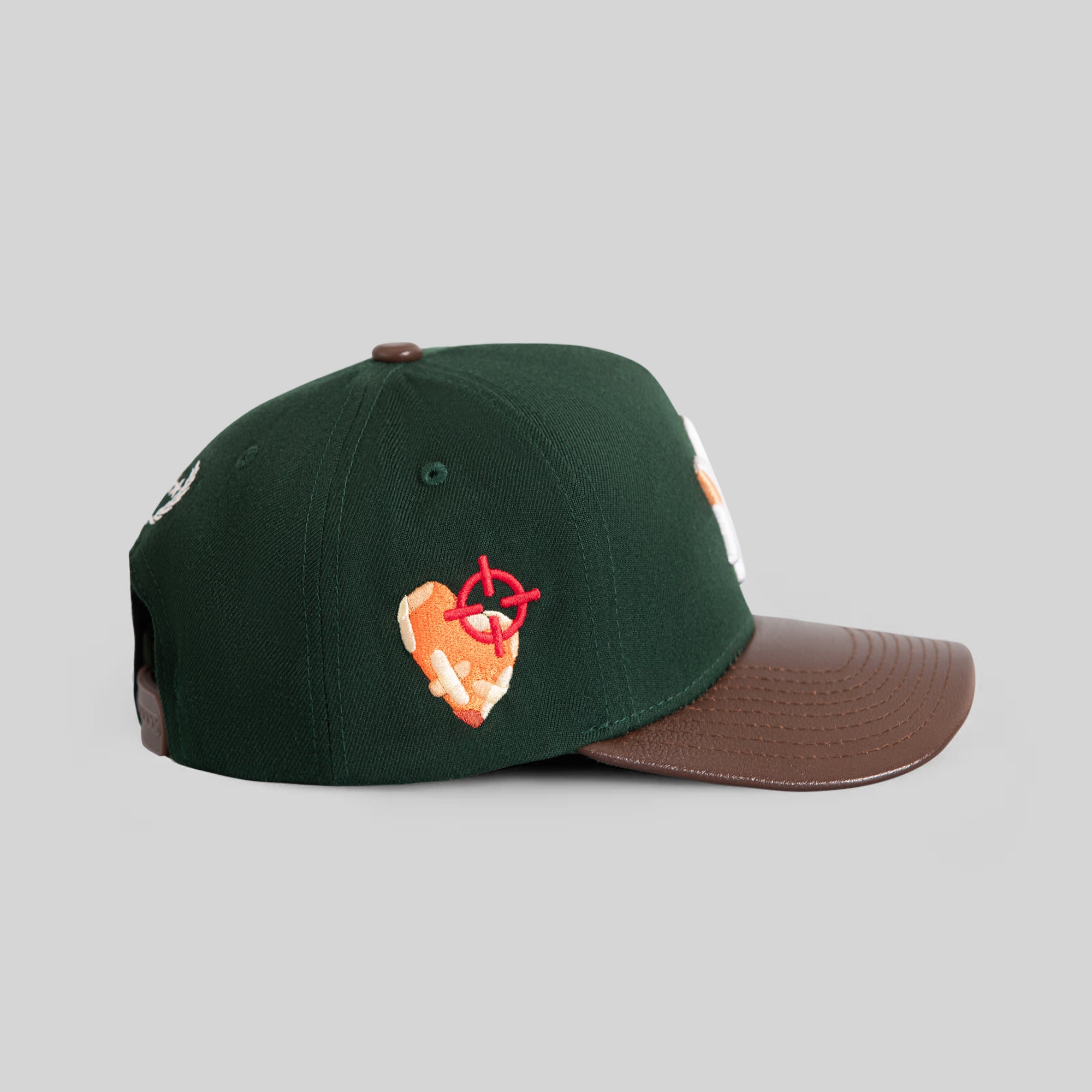 FIELD GRADE X KURVE STUDIO NY IS HEALING FG GREEN MOCHA WOOL LEATHER TRUCKER