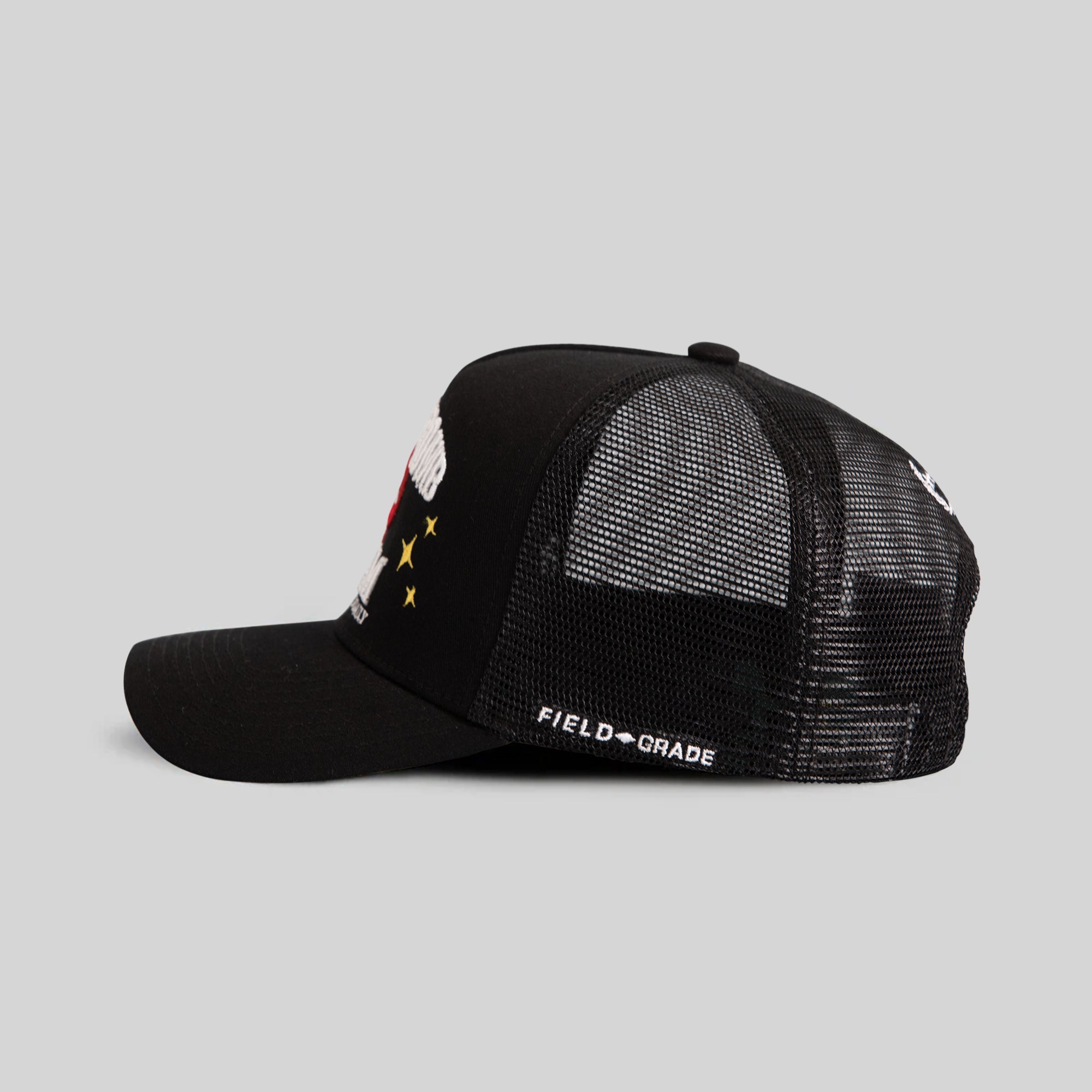 CHERRY BOMB BLACK TWILL MESH TRUCKER