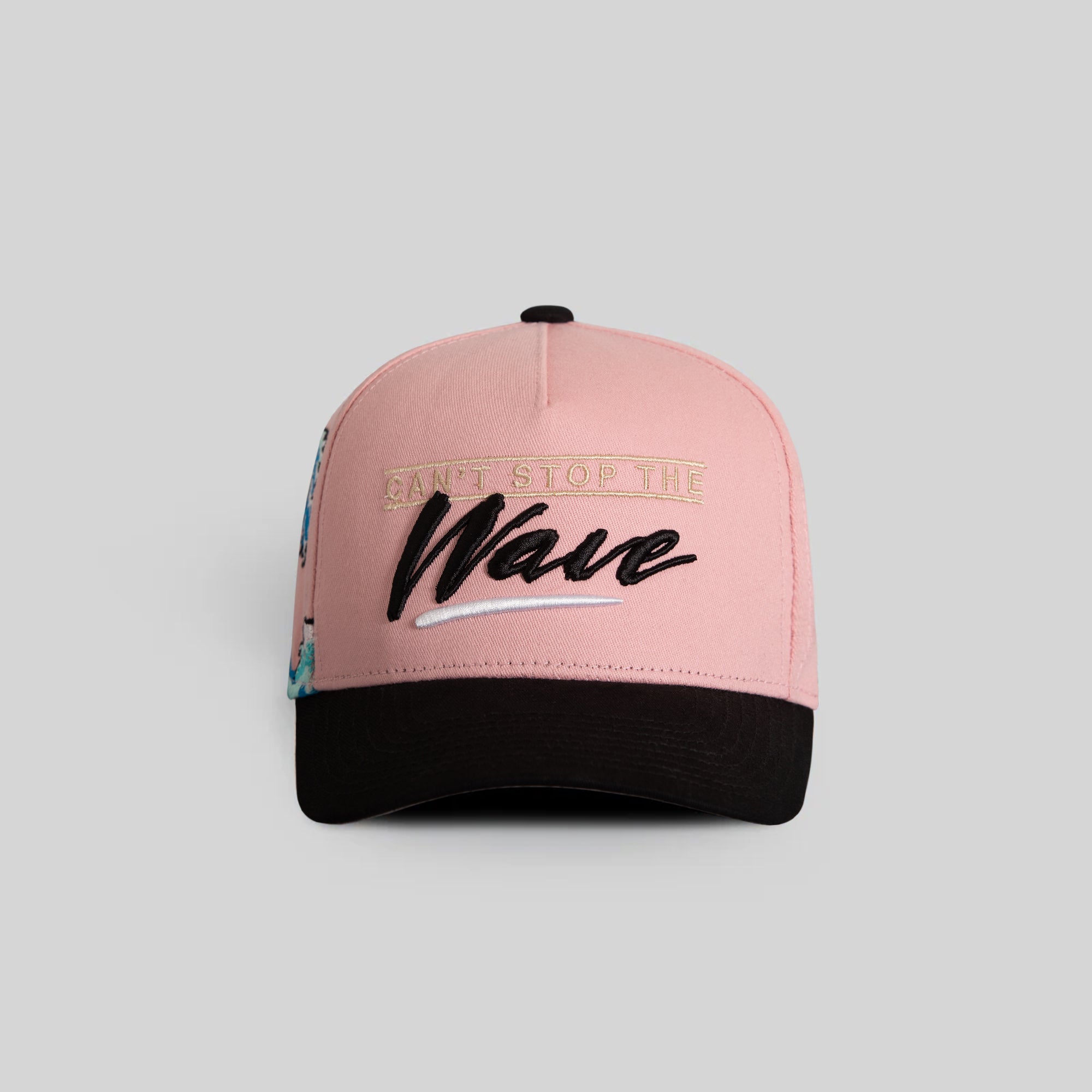 CANT STOP THE WAVE PINK BLACK TWILL TRUCKER