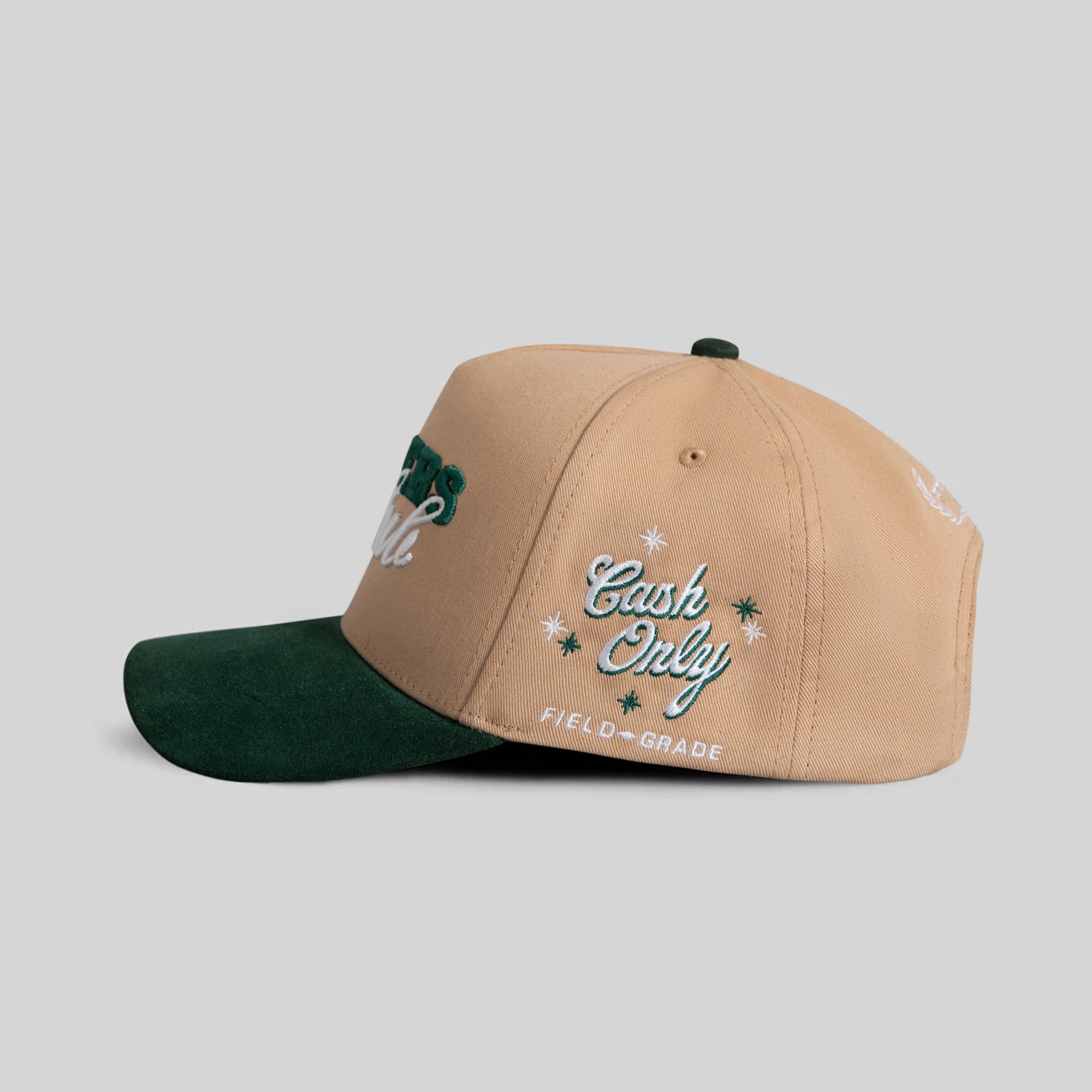 PLAYERS CLUB TAUPE FG GREEN TWILL SUEDE TRUCKER