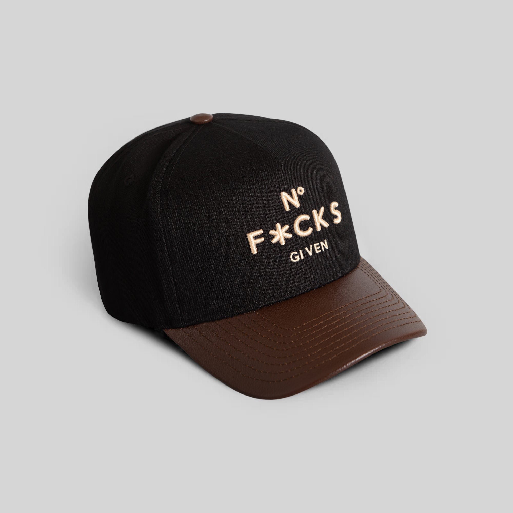 NO F*CKS GIVEN BLACK MOCHA WOOL LEATHER TRUCKER