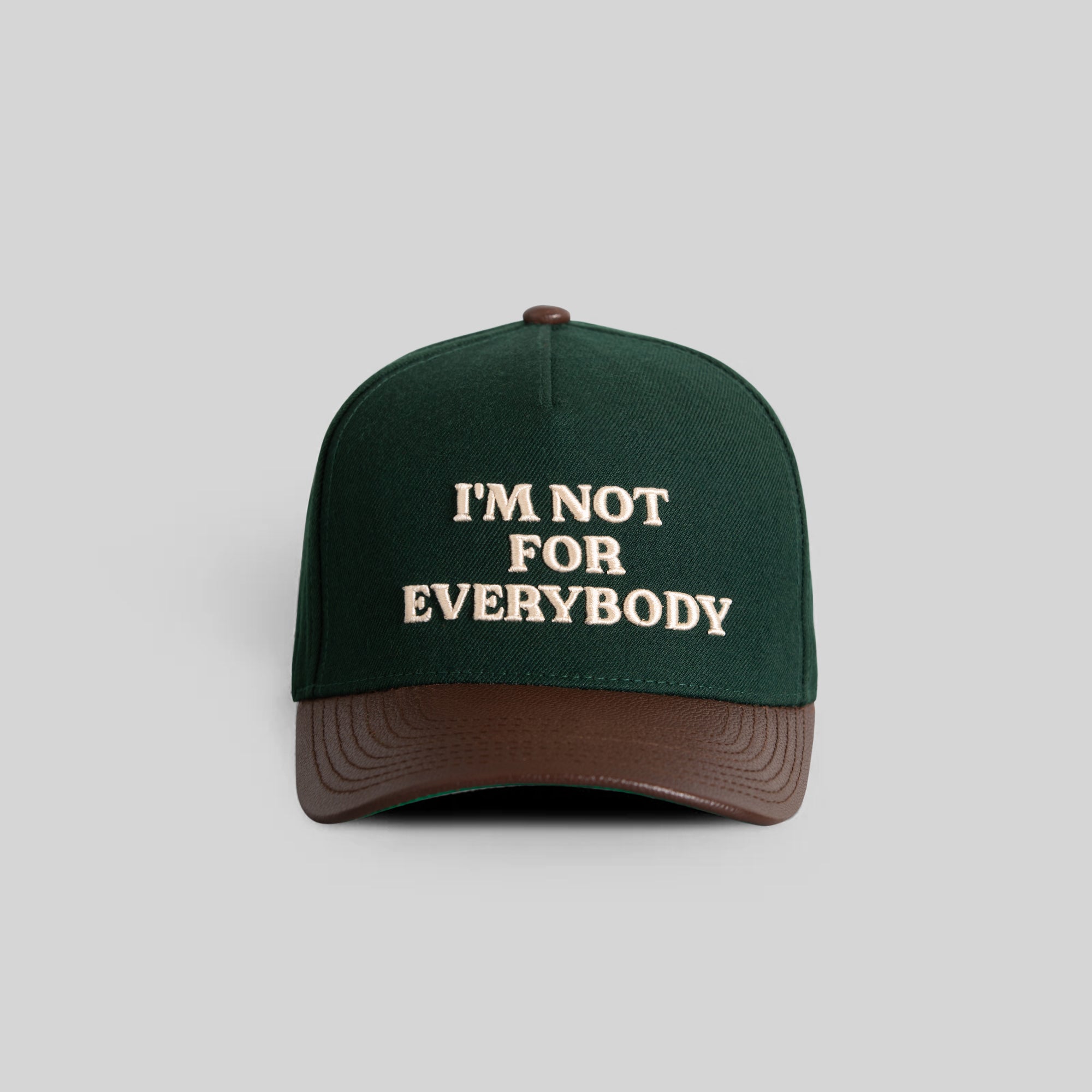 I'M NOT FOR EVERYBODY FG GREEN MOCHA WOOL LEATHER TRUCKER