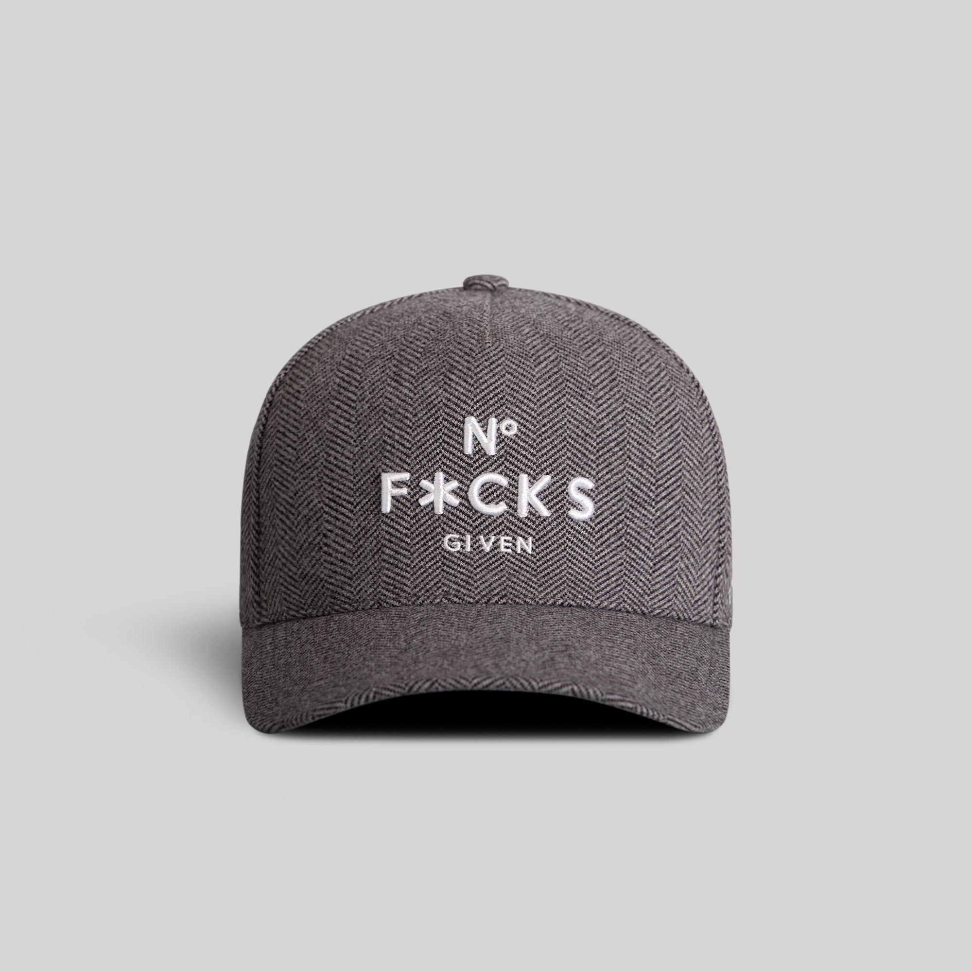 NO F*CKS GIVEN HERRINGBONE BLACK WHITE TRUCKER