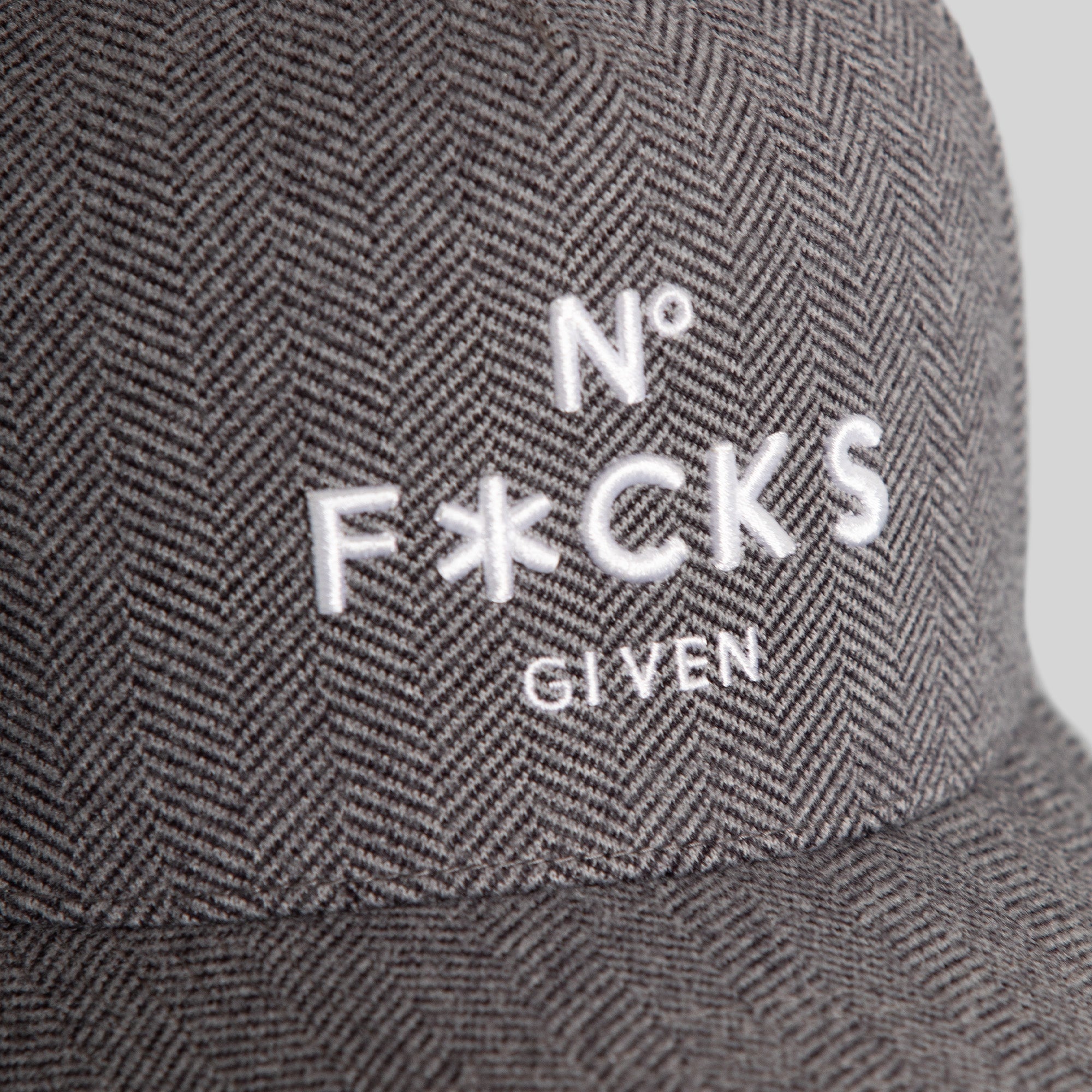 NO F*CKS GIVEN HERRINGBONE BLACK WHITE TRUCKER