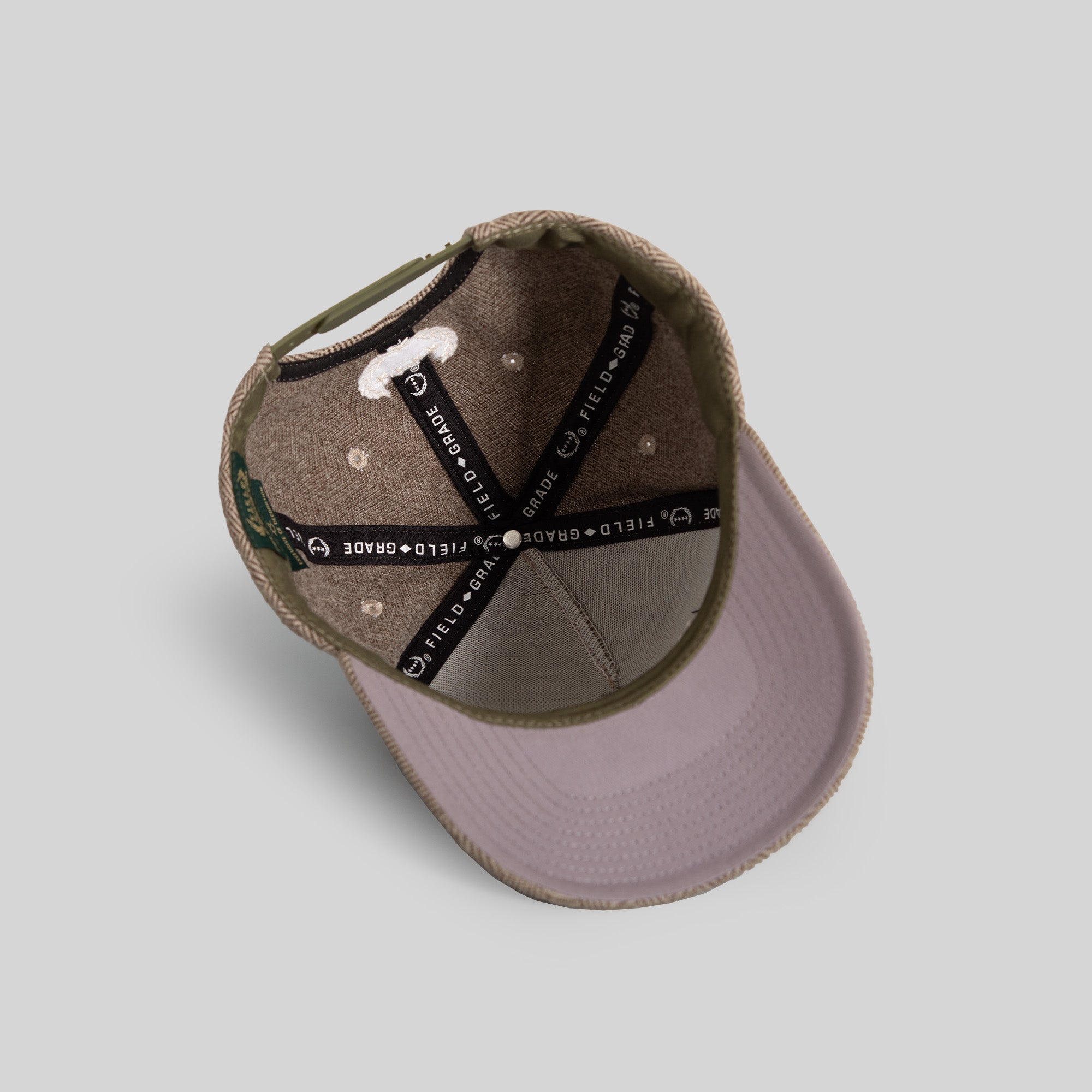 WERE ALL SCREWED HERRINGBONE OLIVE WHITE TRUCKER