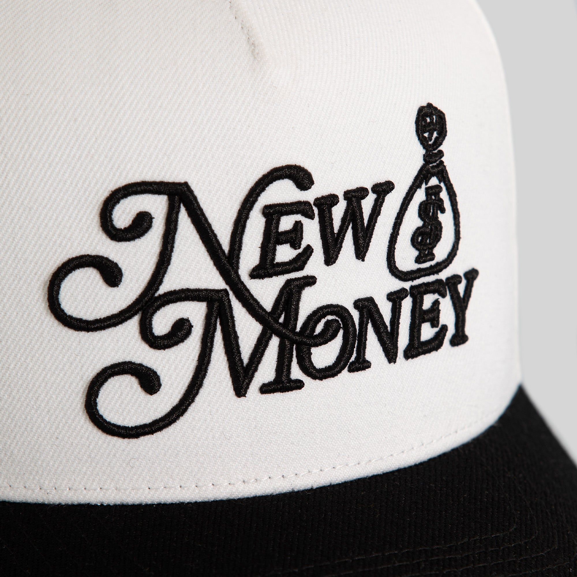 NEW MONEY OFF WHITE BLACK WOOL TRUCKER