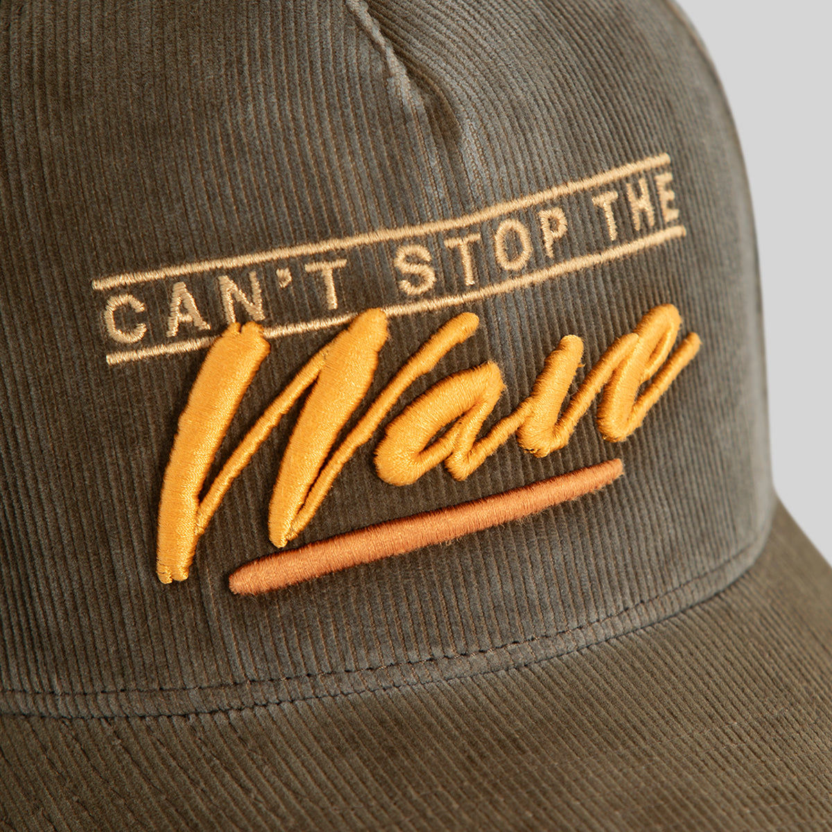 CAN'T STOP THE WAVE WASHED CORDUROY OLIVE TRUCKER