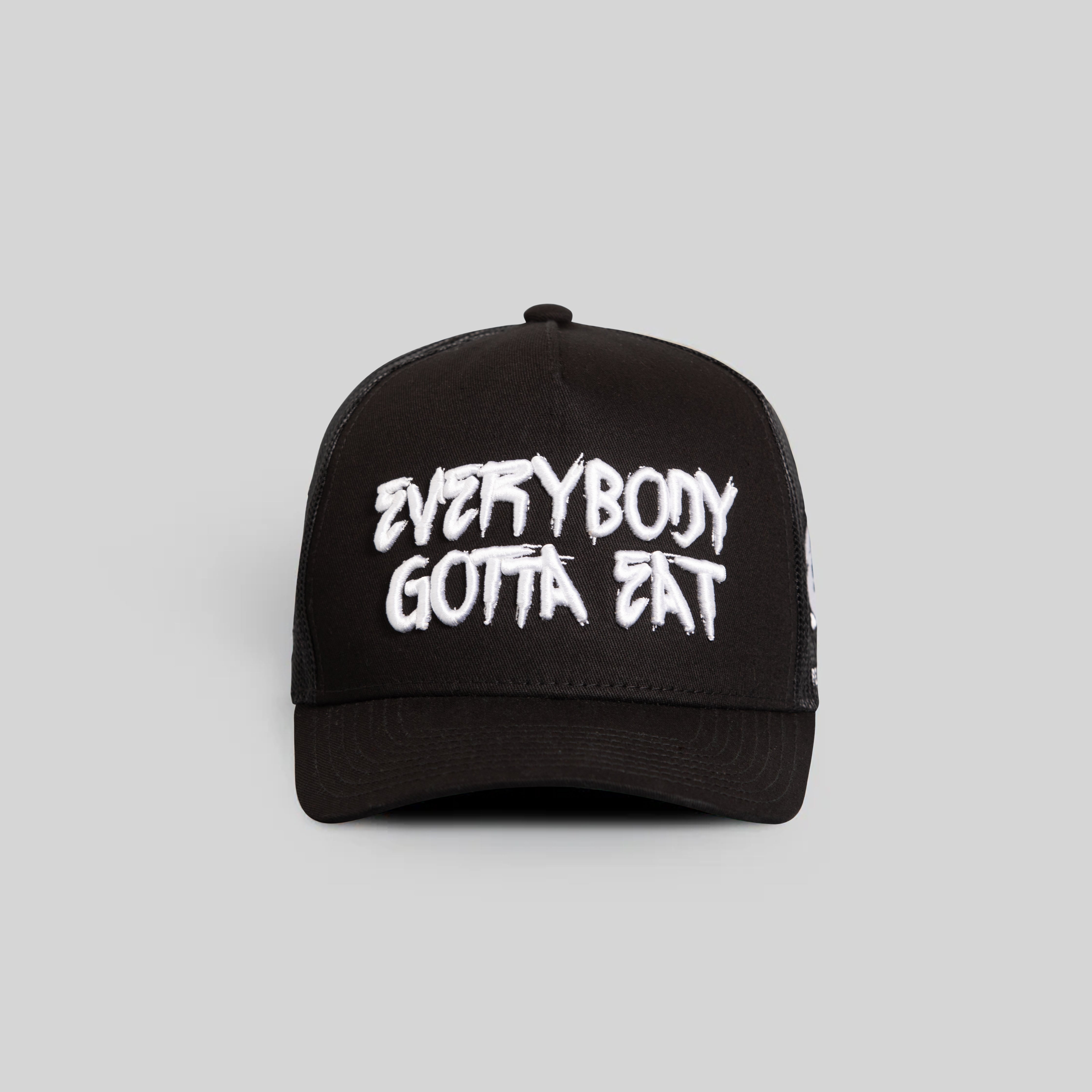 EVERYBODY GOTTA EAT BLACK TWILL MESH TRUCKER