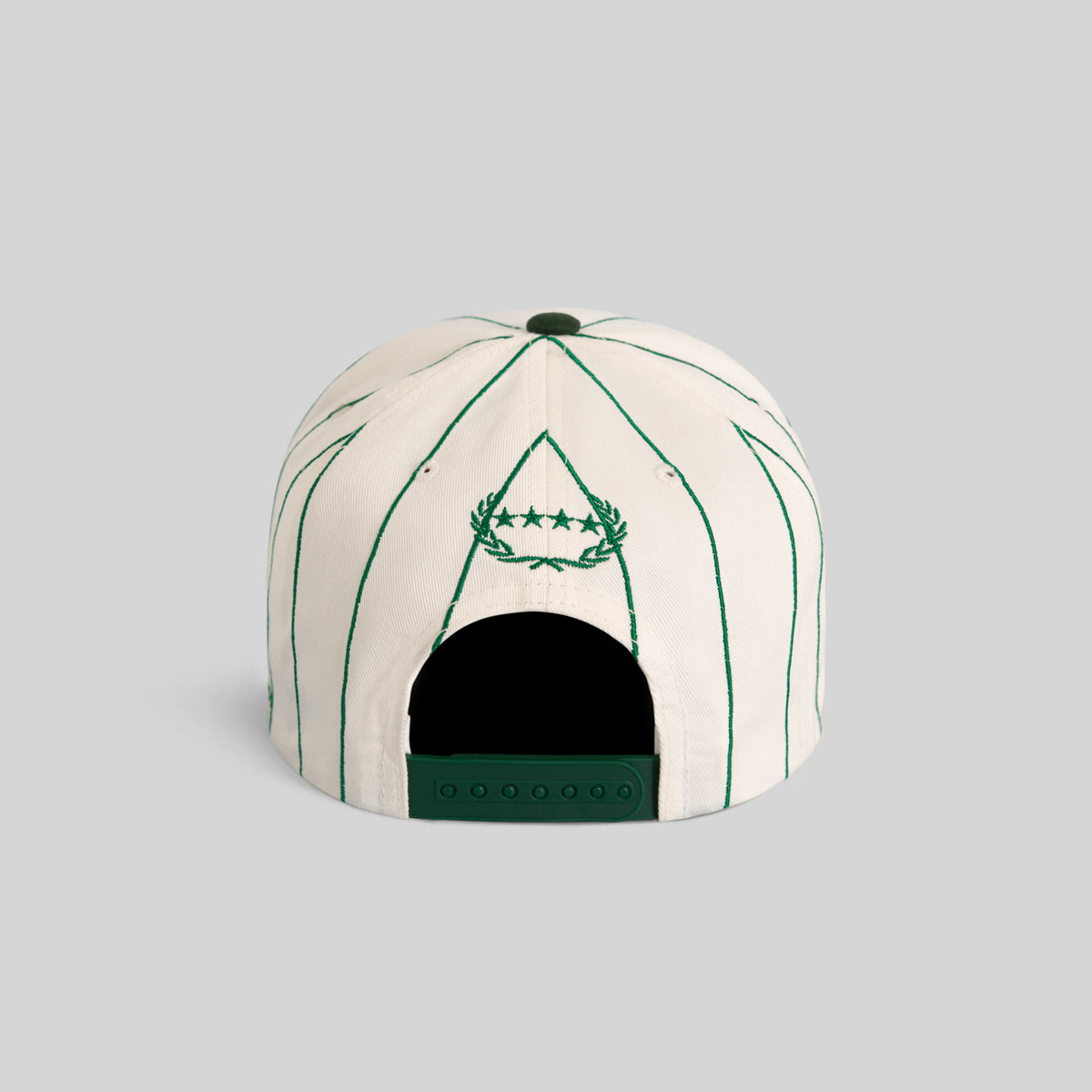 FIELD GRADE COLLEGIATE PINSTRIPE OFF WHITE EMERALD GREEN TWILL TRUCKER