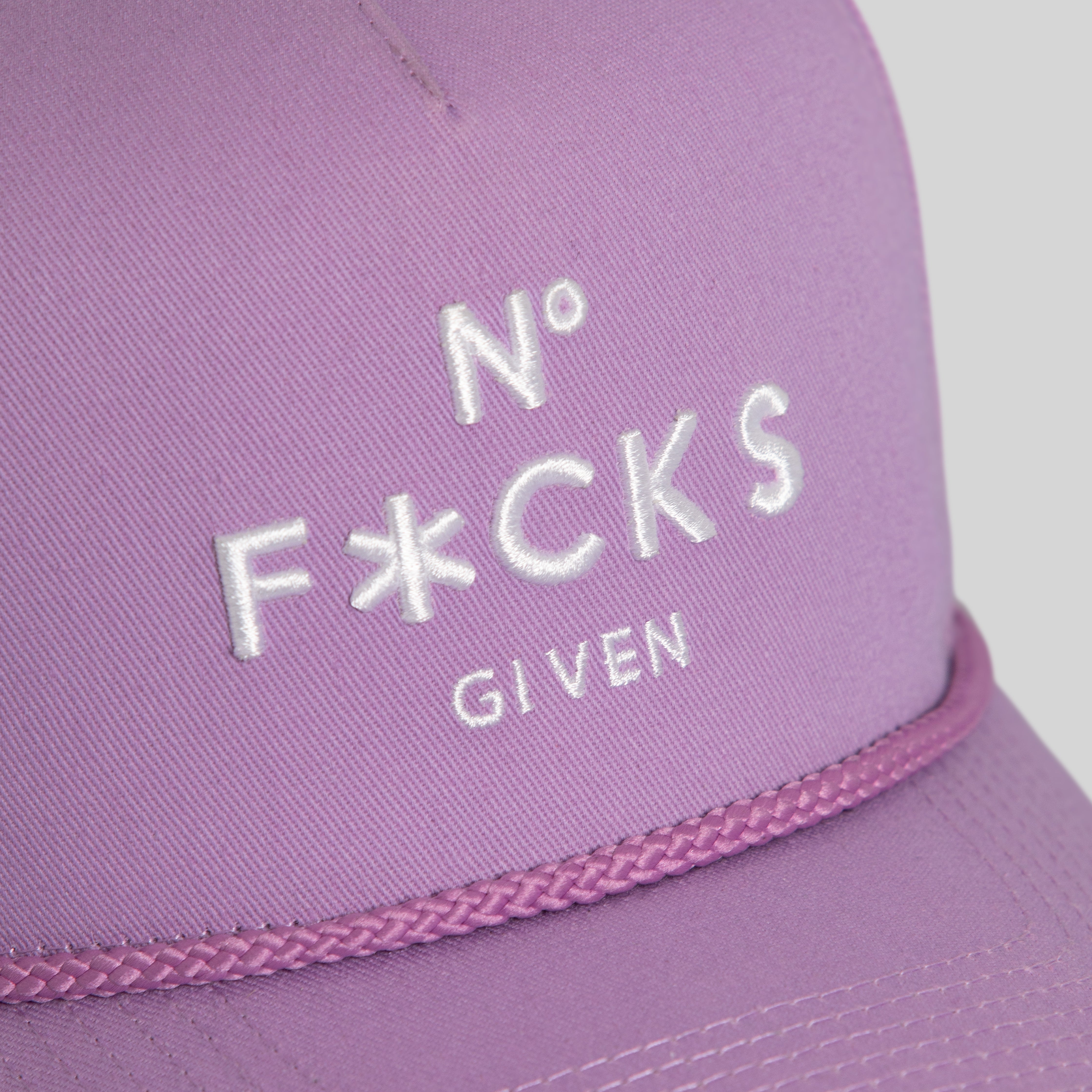 NO F*CKS GIVEN LAVENDER TWILL TRUCKER