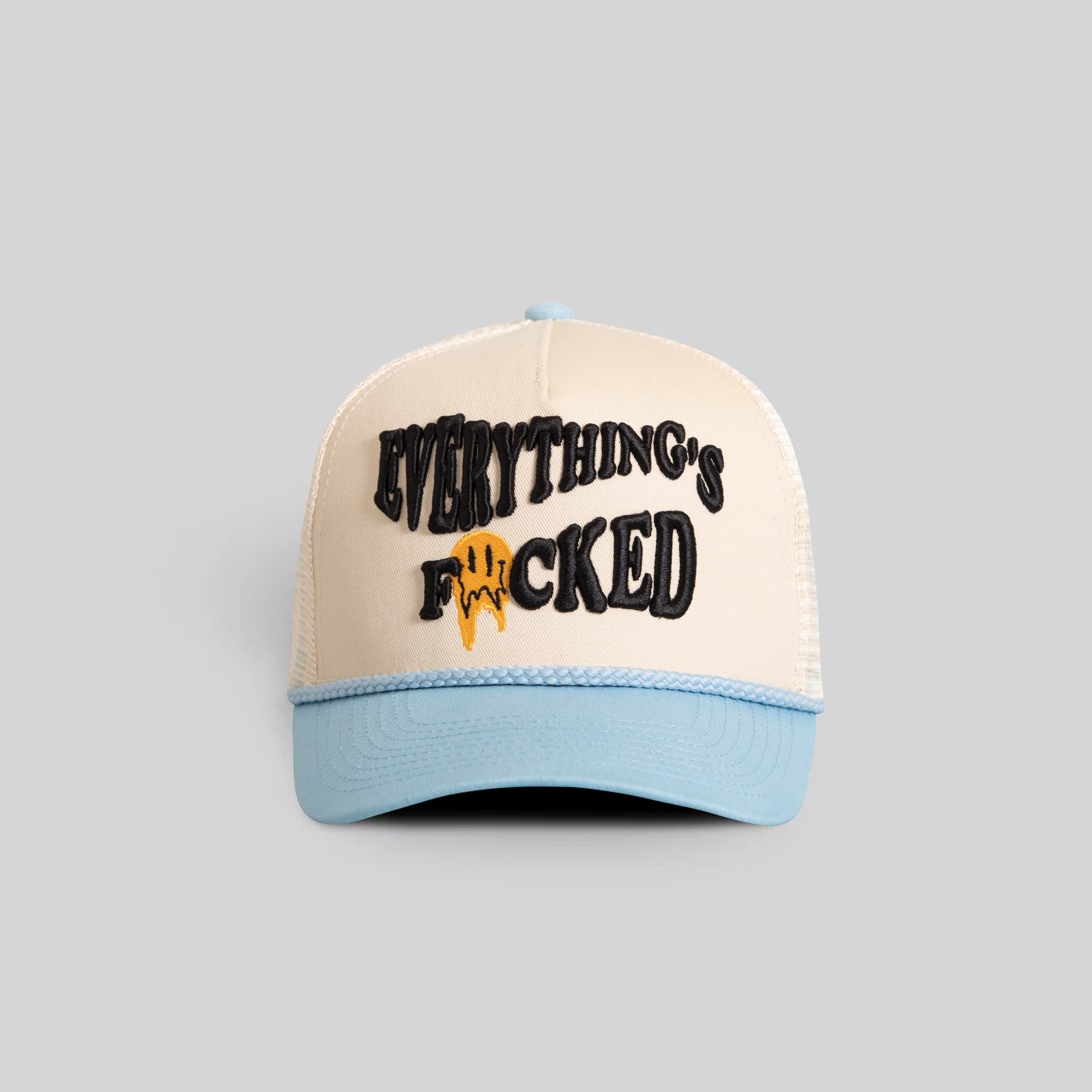 EVERYTHINGS F*CKED SAND UNI BLUE TWILL MESH TRUCKER