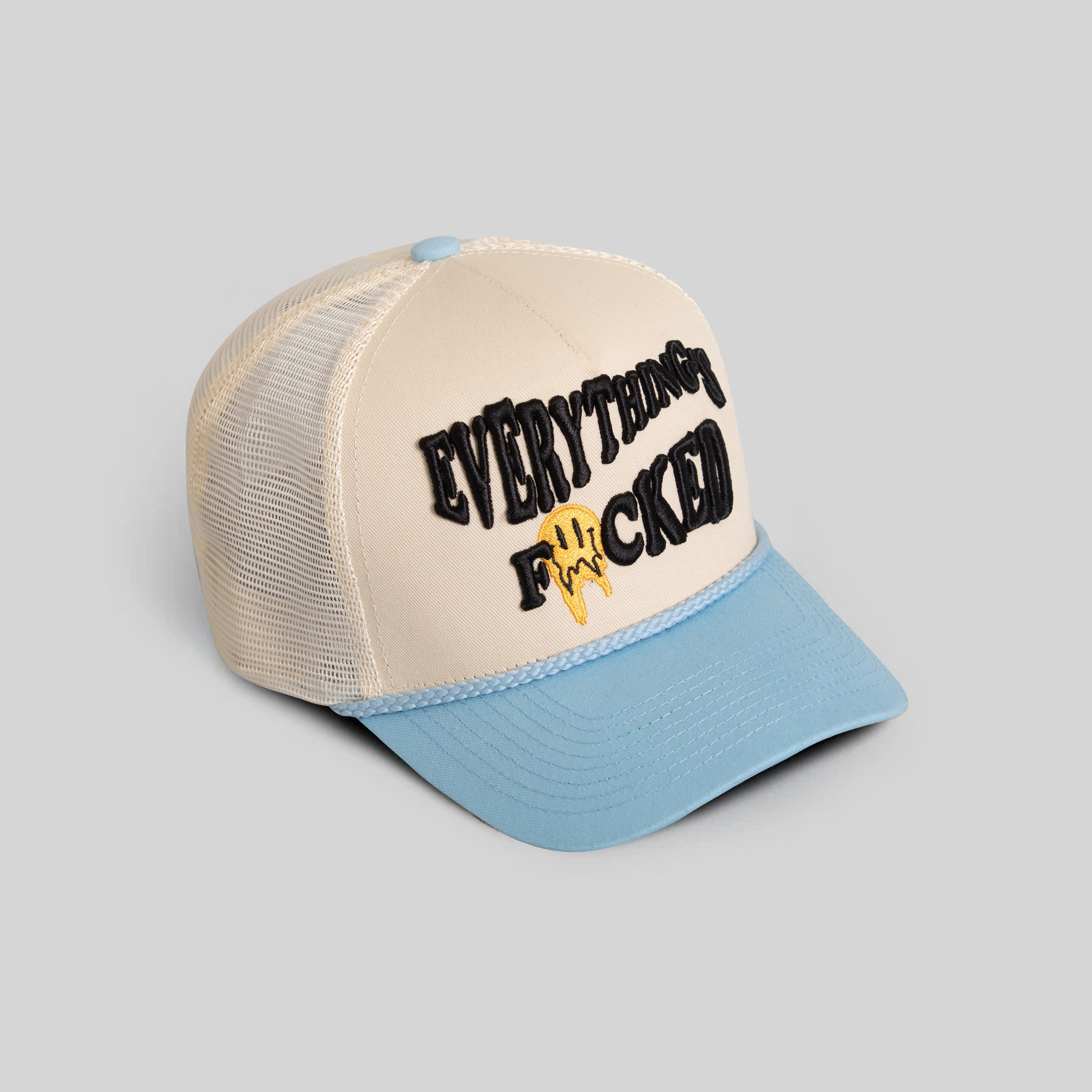 EVERYTHINGS F*CKED SAND UNI BLUE TWILL MESH TRUCKER