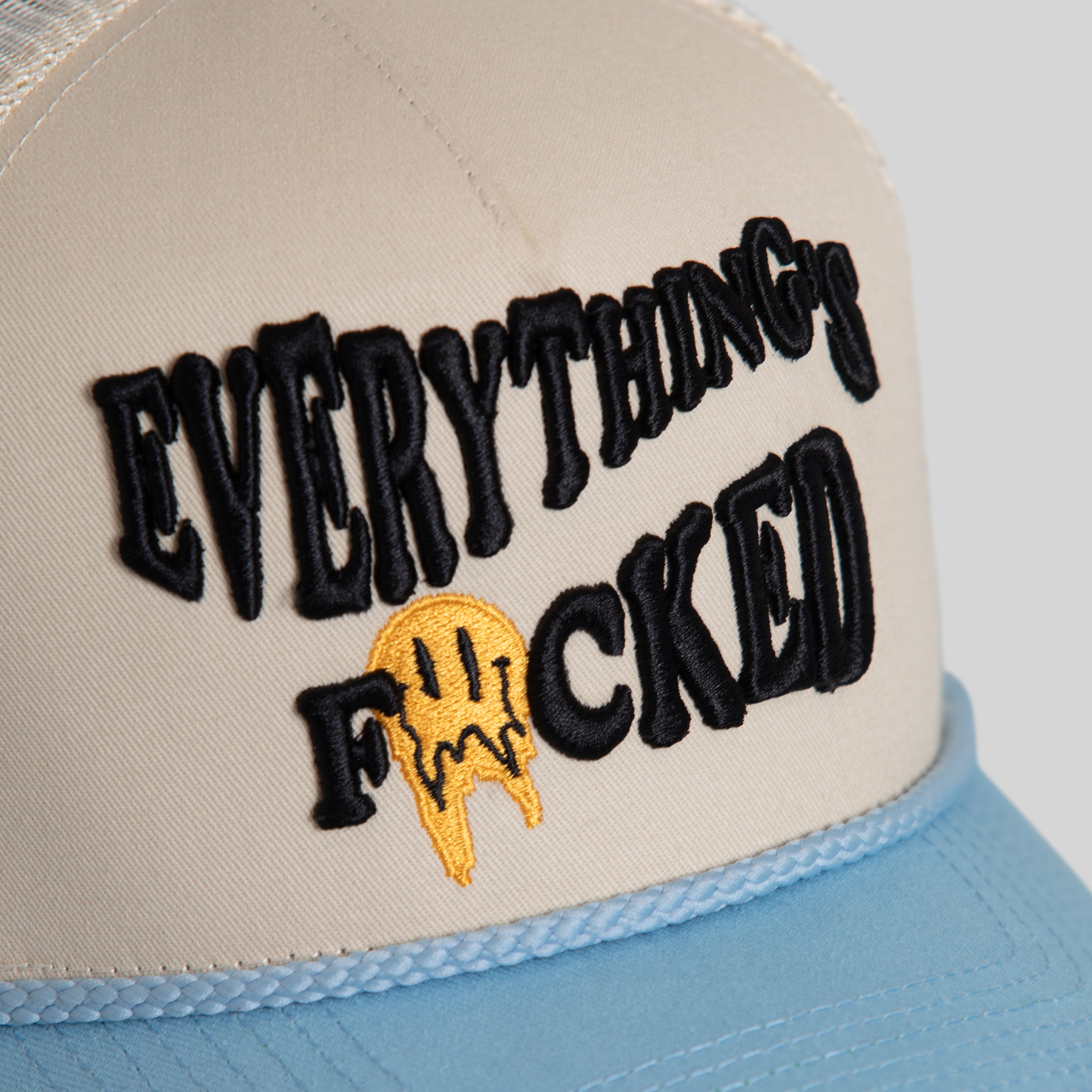 EVERYTHINGS F*CKED SAND UNI BLUE TWILL MESH TRUCKER