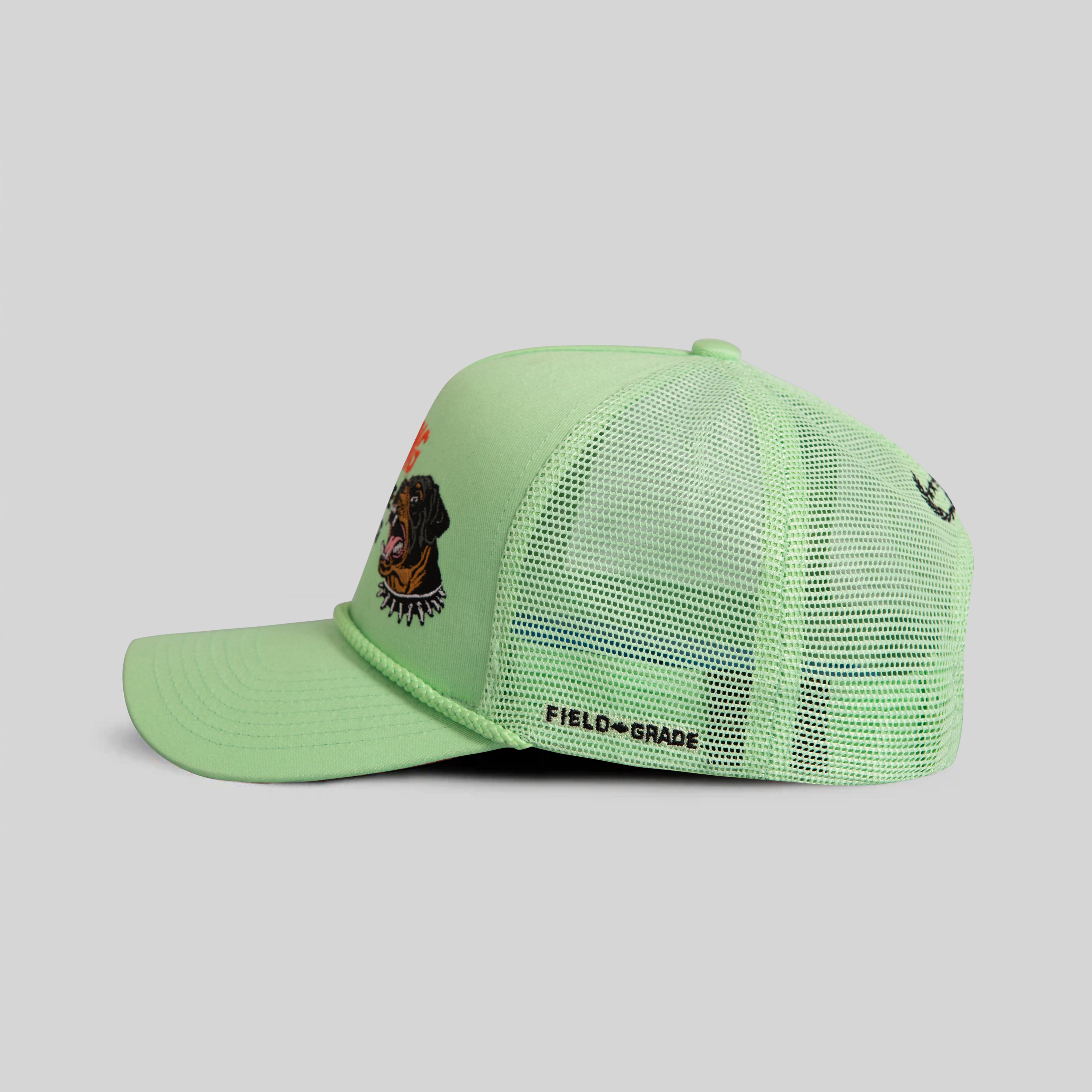 BEWARE OF ROTTY KEY LIME TWILL MESH TRUCKER