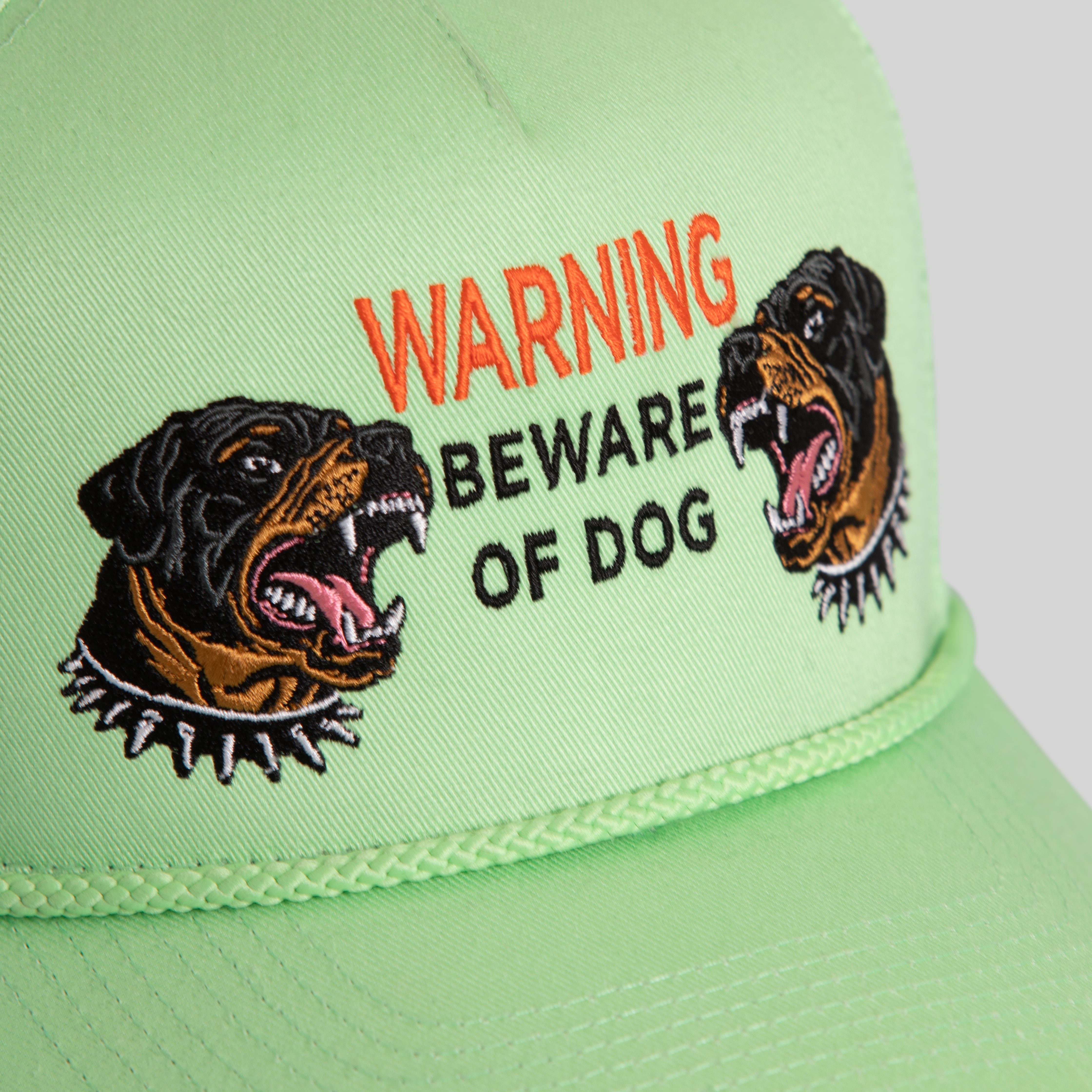 BEWARE OF ROTTY KEY LIME TWILL MESH TRUCKER