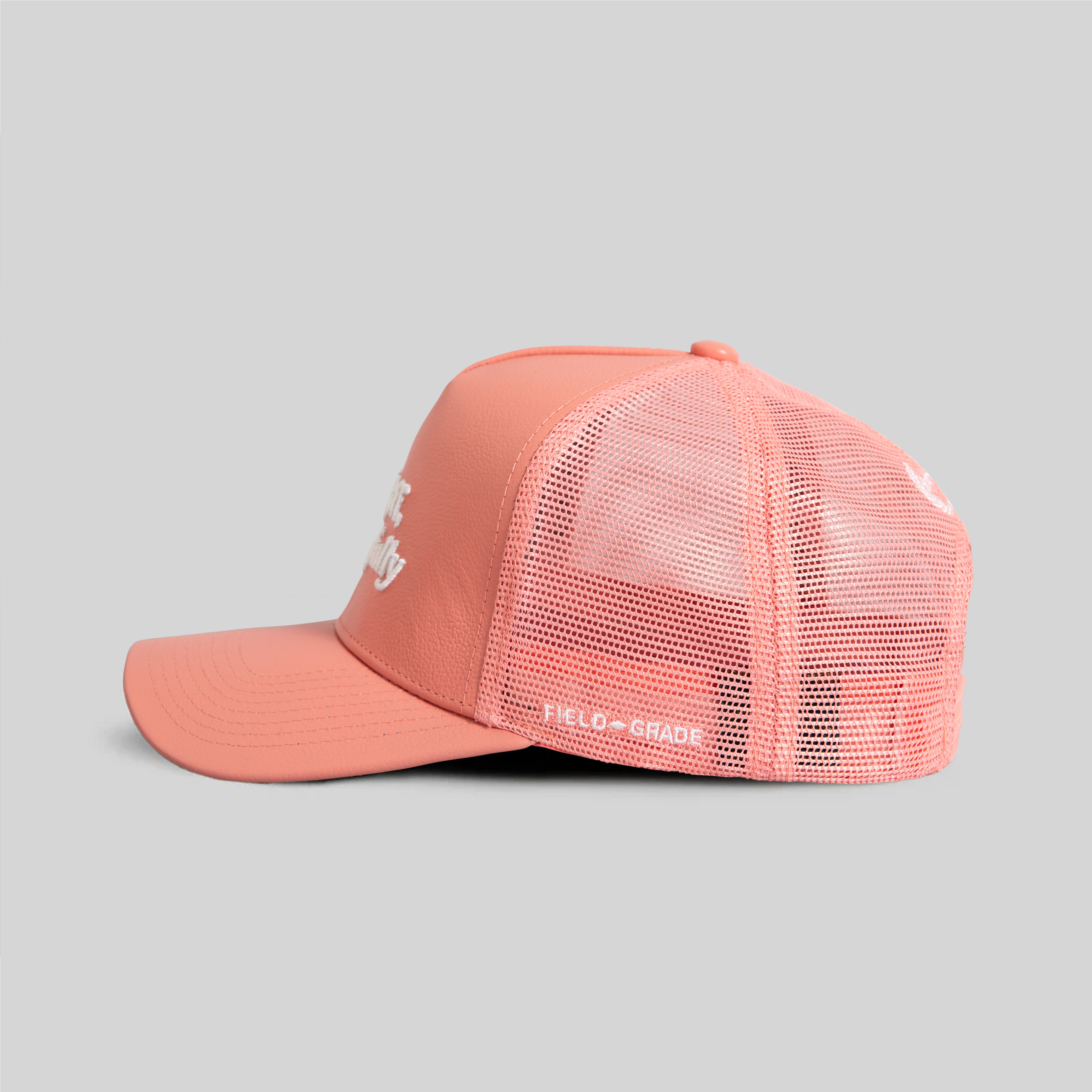 RESPECTFULLY PINK CAVIAR LEATHER MESH TRUCKER