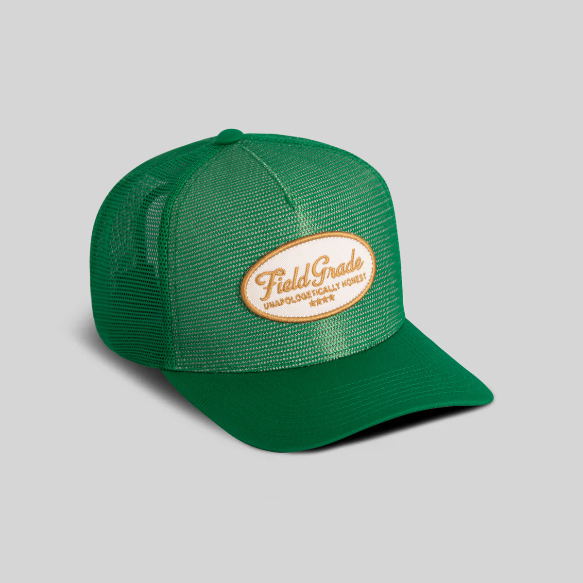 FIELD GRADE UNAPOLOGETIC KELLY GREEN MESH CROWN TRUCKER