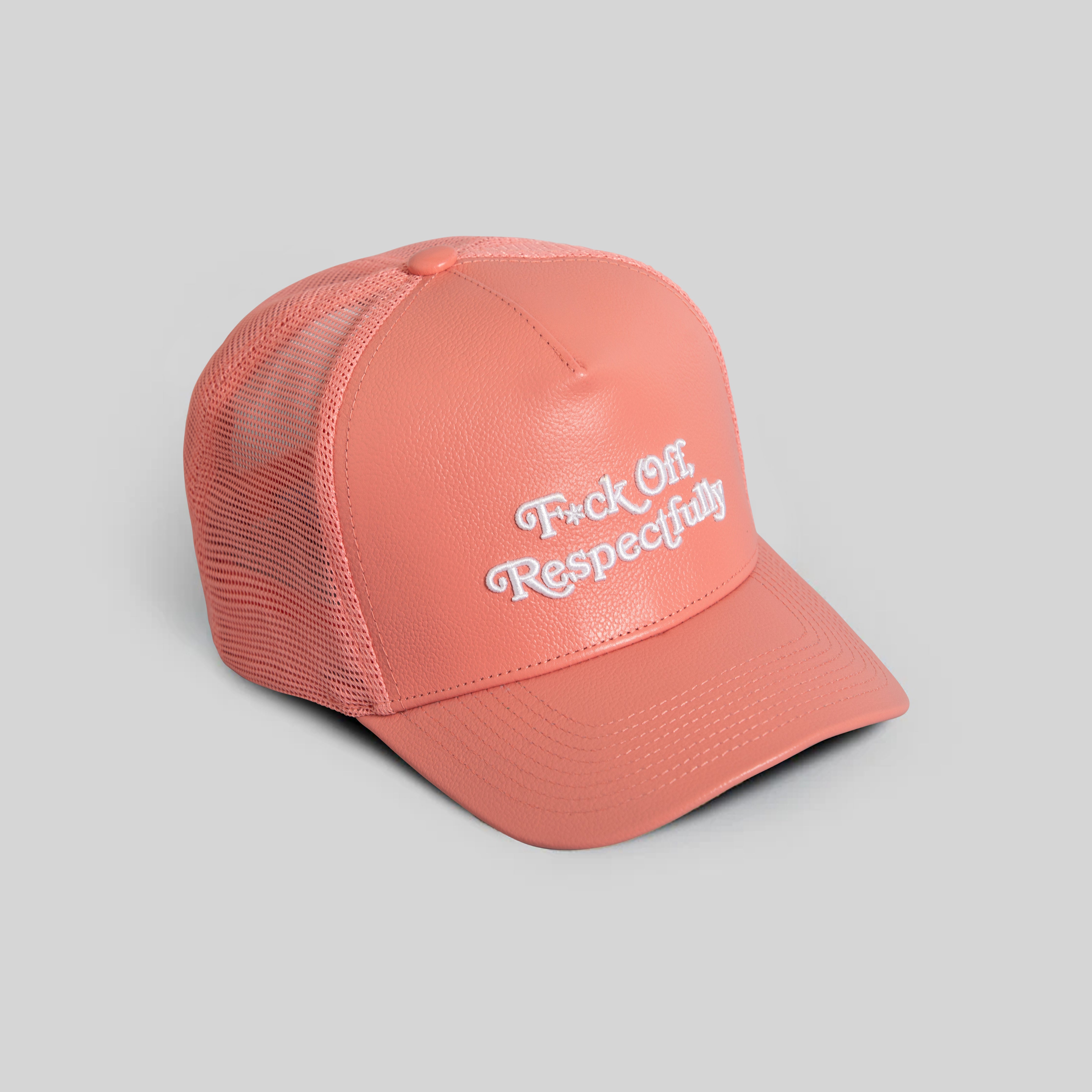 RESPECTFULLY PINK CAVIAR LEATHER MESH TRUCKER