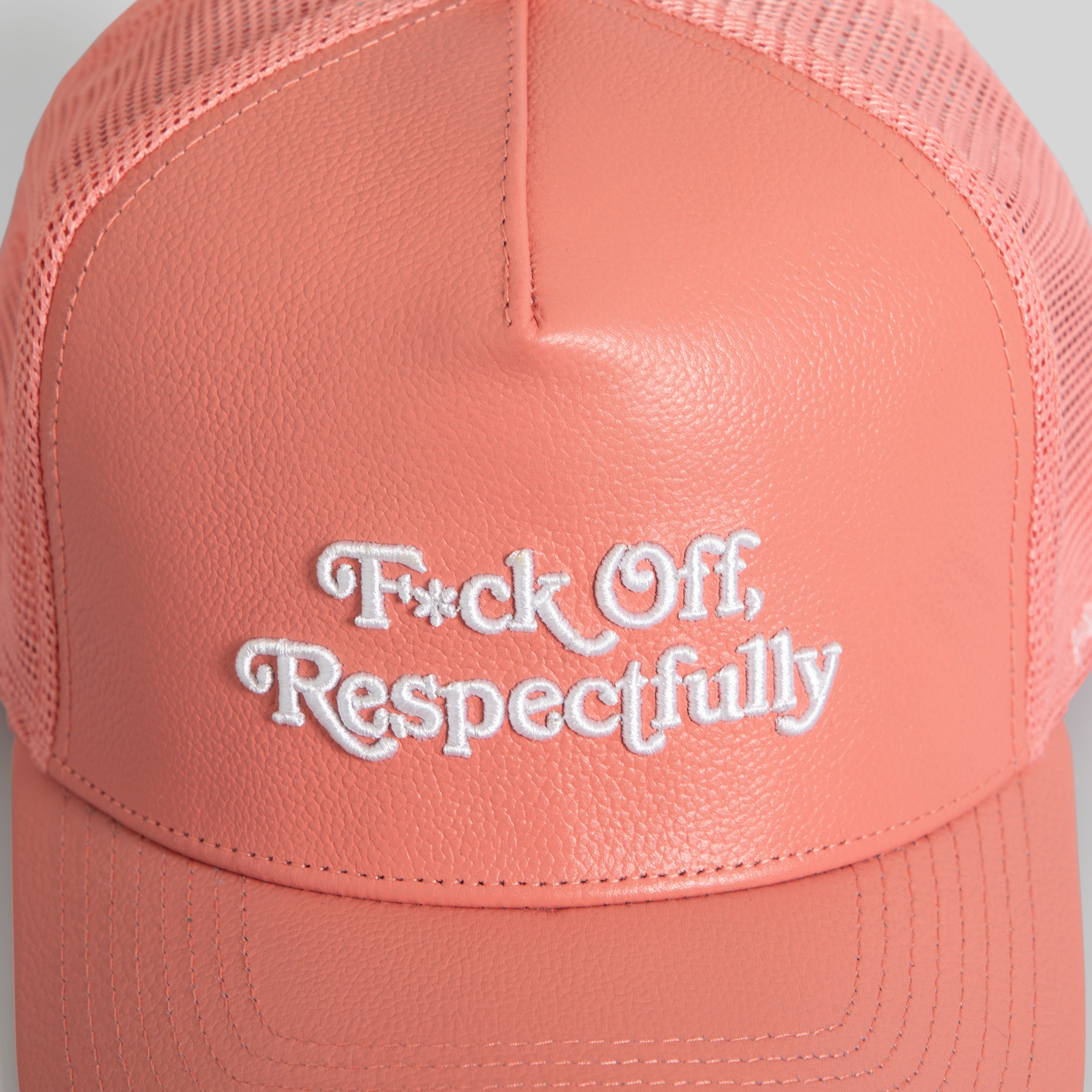 RESPECTFULLY PINK CAVIAR LEATHER MESH TRUCKER