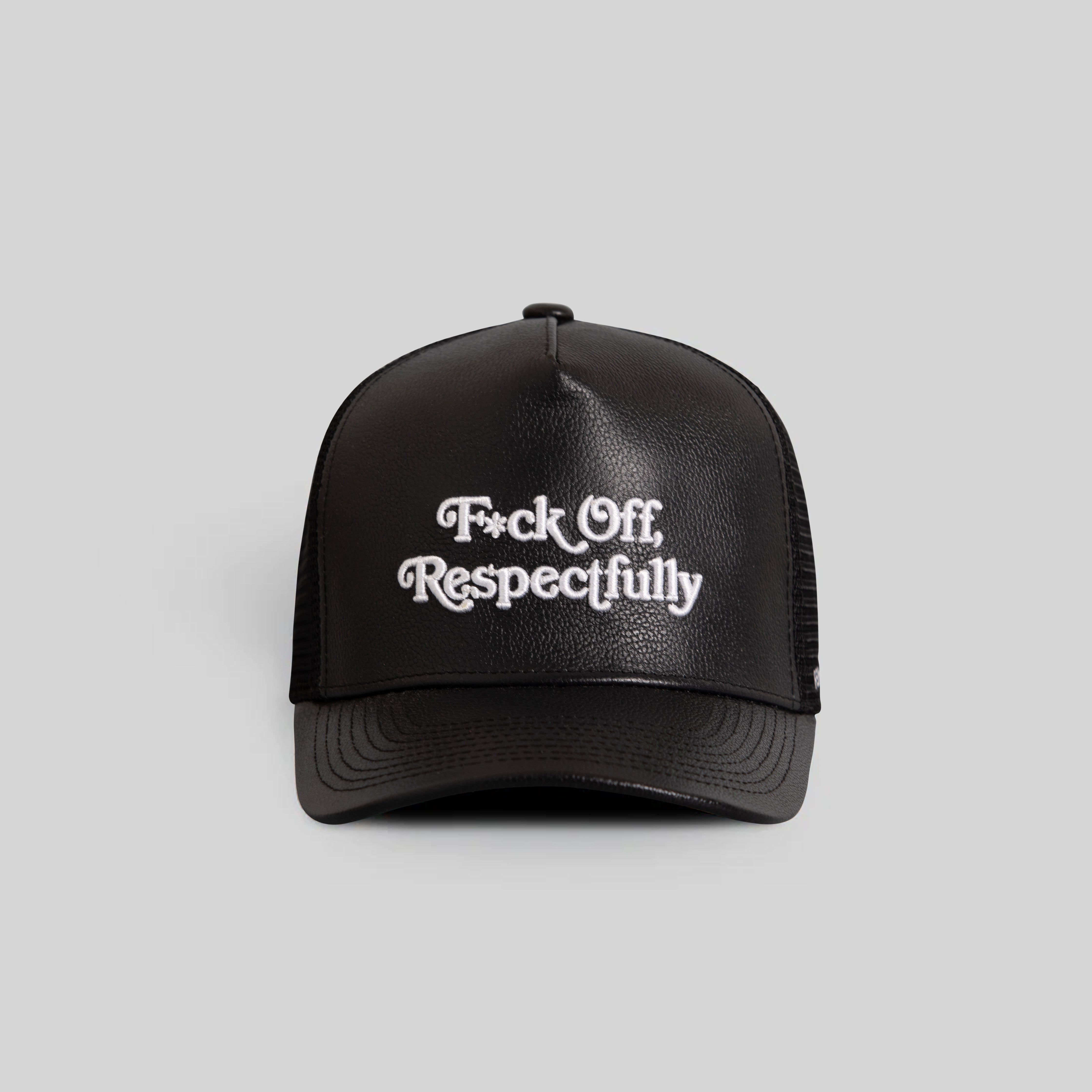 RESPECTFULLY BLACK CAVIAR LEATHER MESH TRUCKER